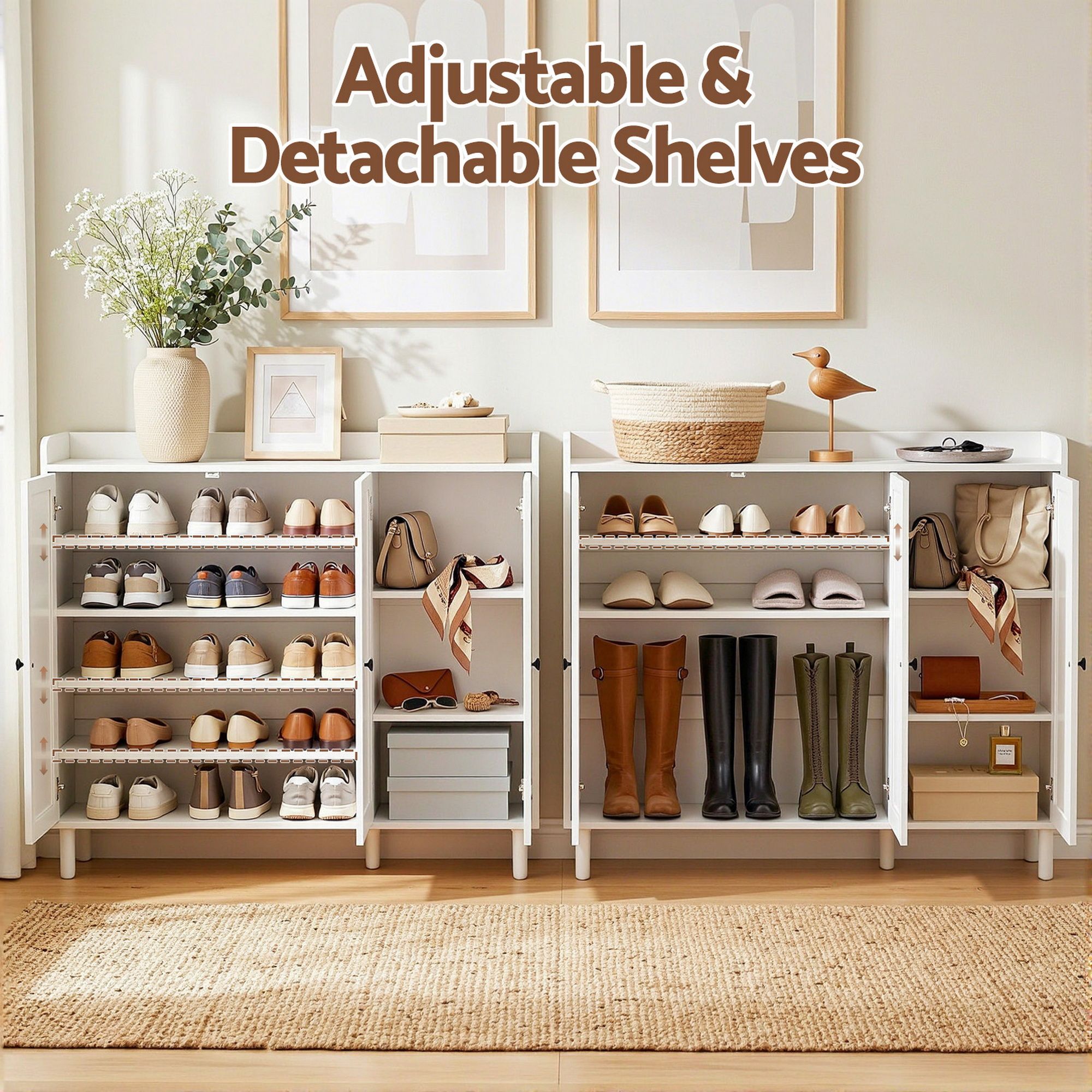 Shoe Rack Cabinet Storage Cupboard Adjustable Shelf White
