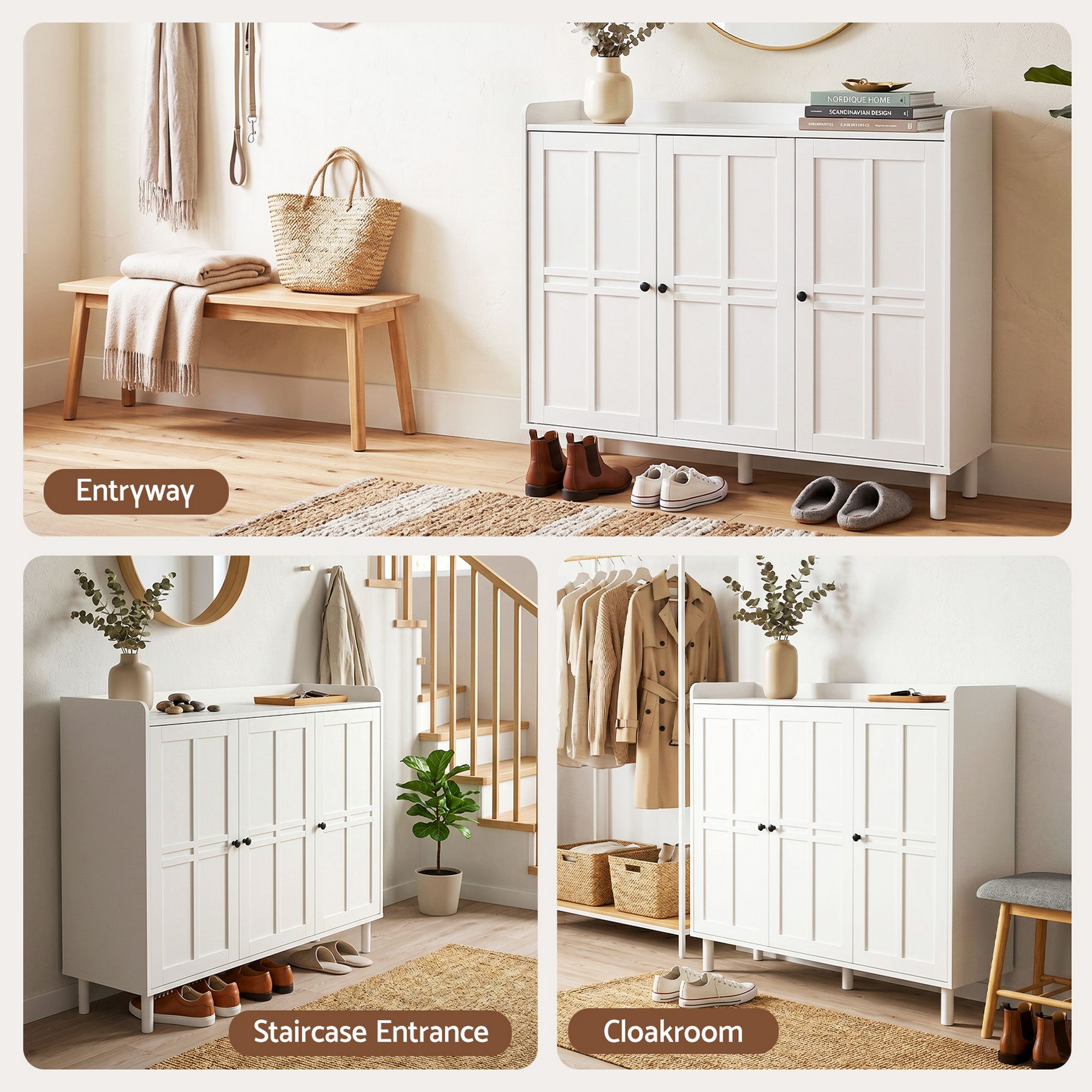 Shoe Rack Cabinet Storage Cupboard Adjustable Shelf White