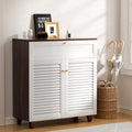 Shoe Rack Cabinet with Storage Drawer ‚Äì White & Walnut
