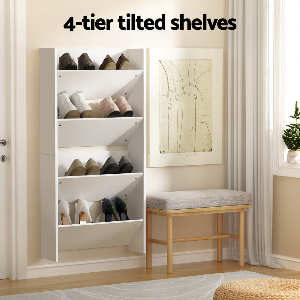 2-Tier Wall Mounted Open Shoe Racks – Set of (White)