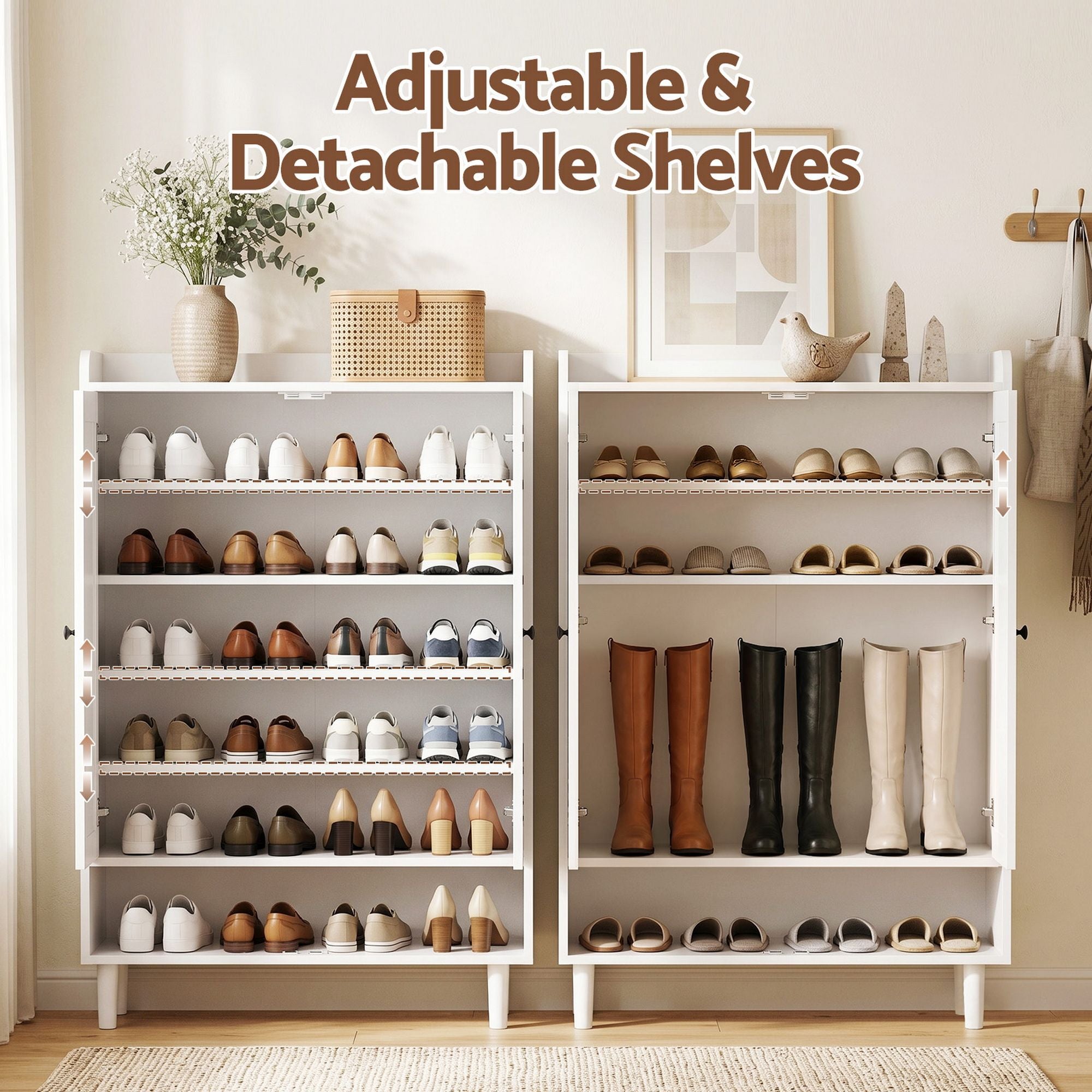 Shoe Rack Cabinet Storage Cupboard 3 Adjustable Shelves White