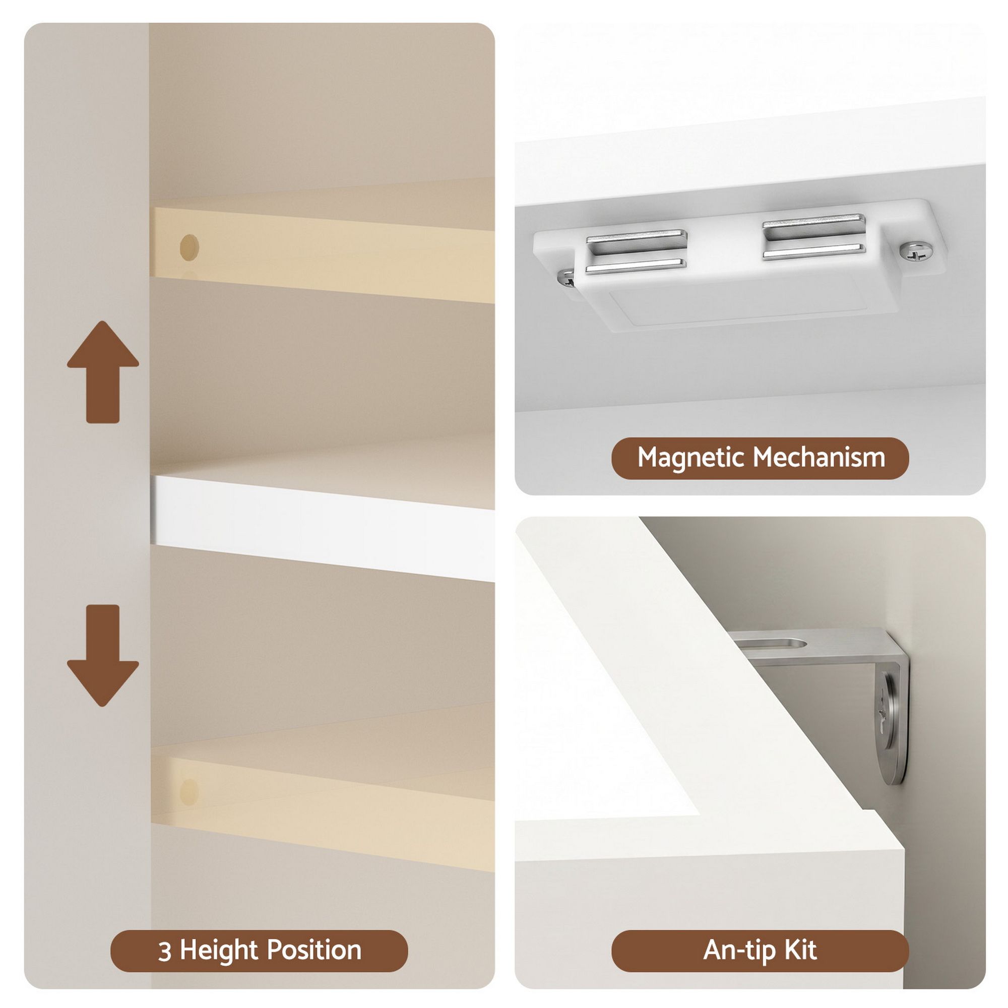 Shoe Rack Cabinet Storage Cupboard 3 Adjustable Shelves White