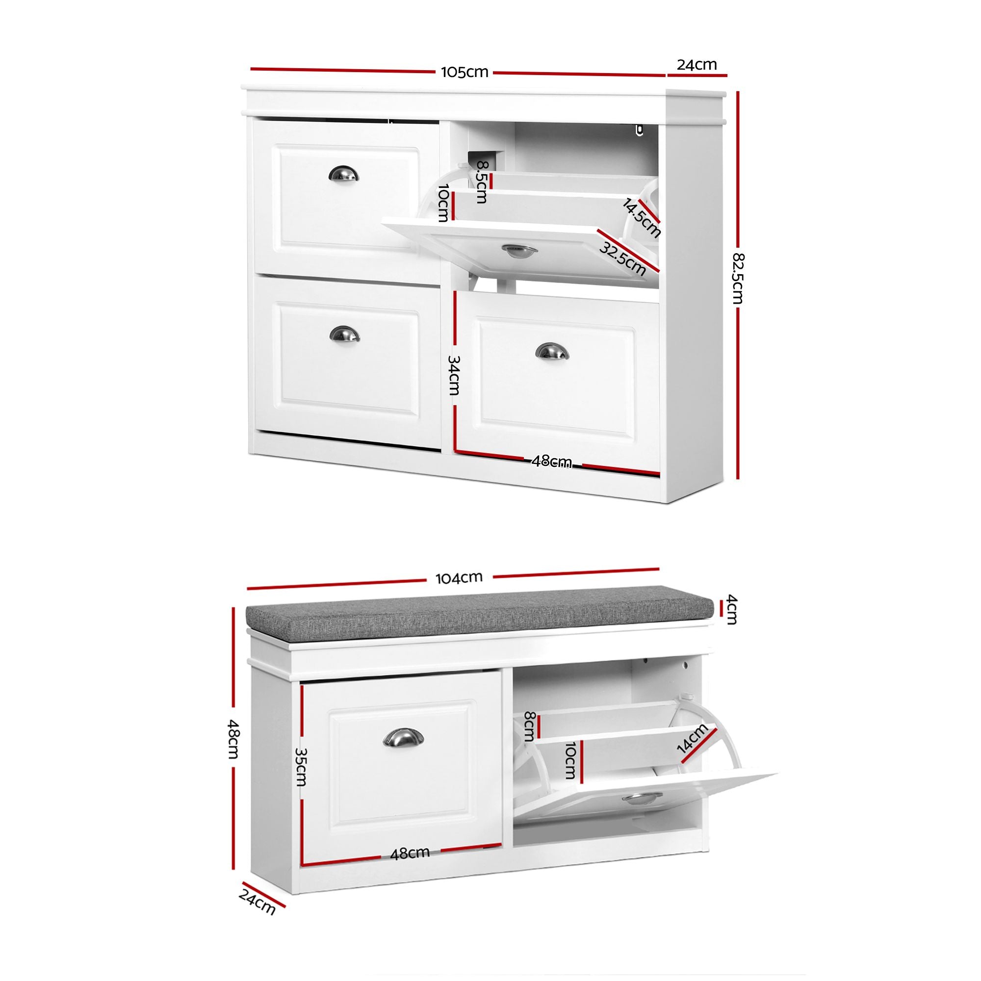 Shoe Cabinet Bench Set Flip Drawer Hallway Living Room White