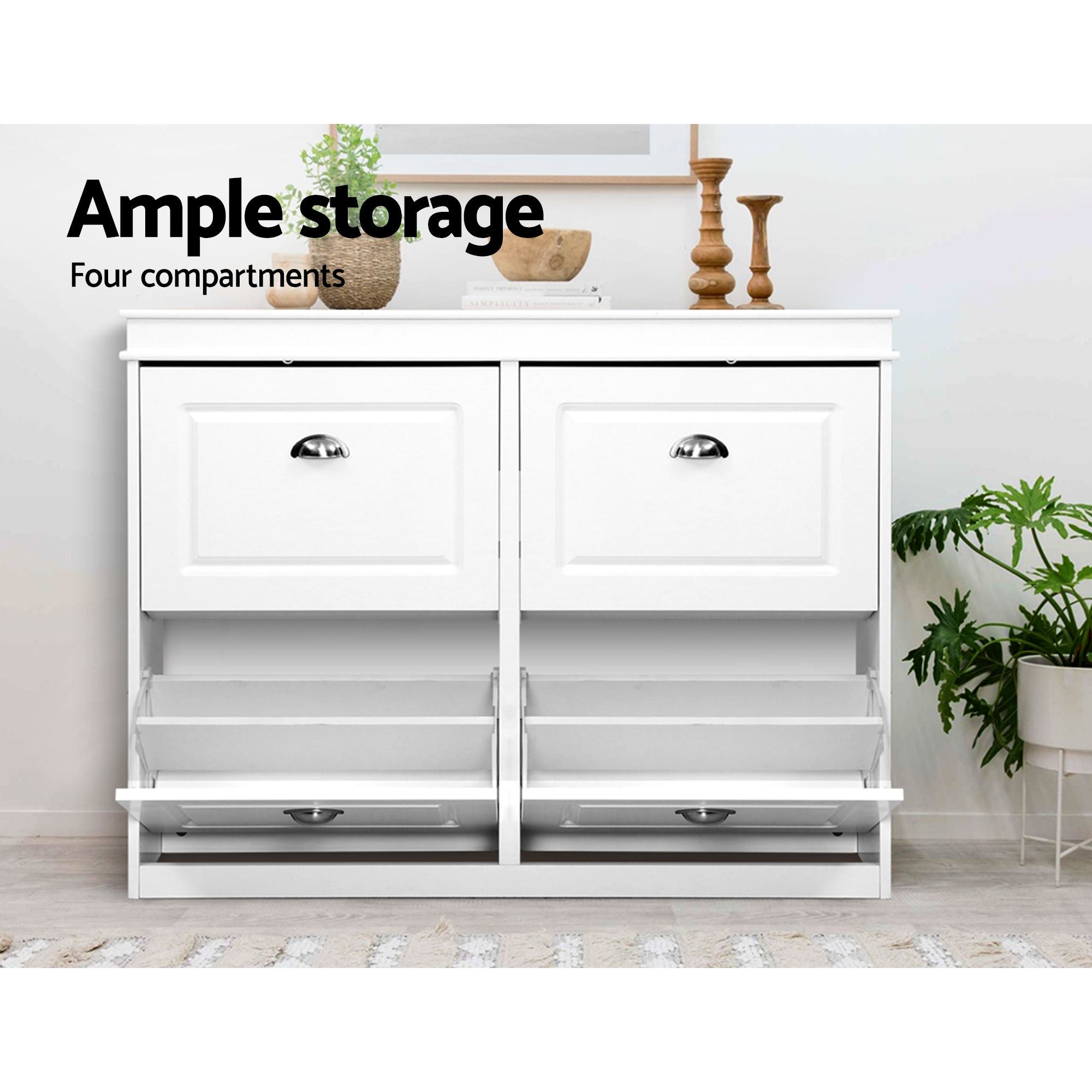Shoe Cabinet Bench Set Flip Drawer Hallway Living Room White
