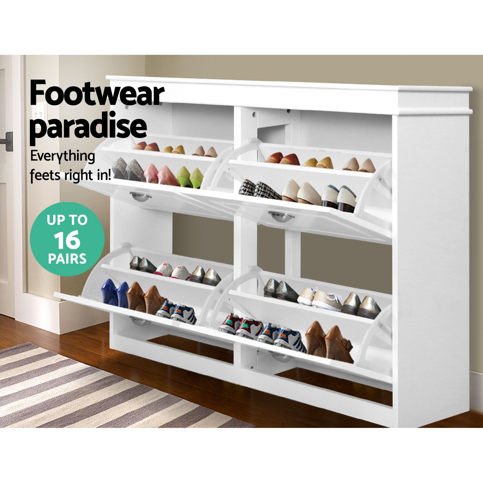 Shoe Cabinet Bench Set Flip Drawer Hallway Living Room White