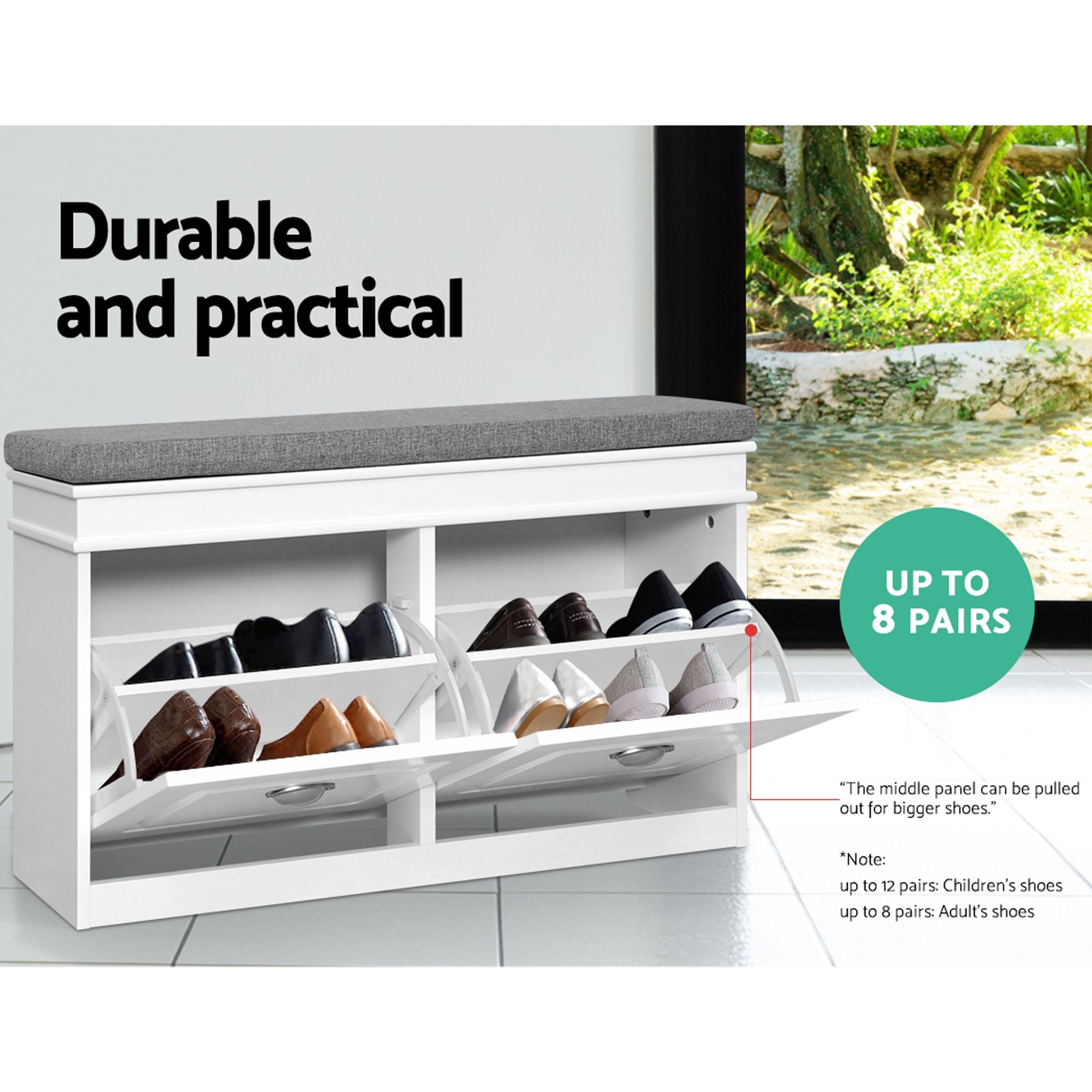 Shoe Cabinet Bench Set Flip Drawer Hallway Living Room White