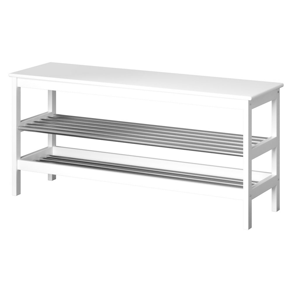 2-Tier Bamboo Shoe Rack Bench White
