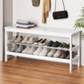 2-Tier Bamboo Shoe Rack Bench - White
