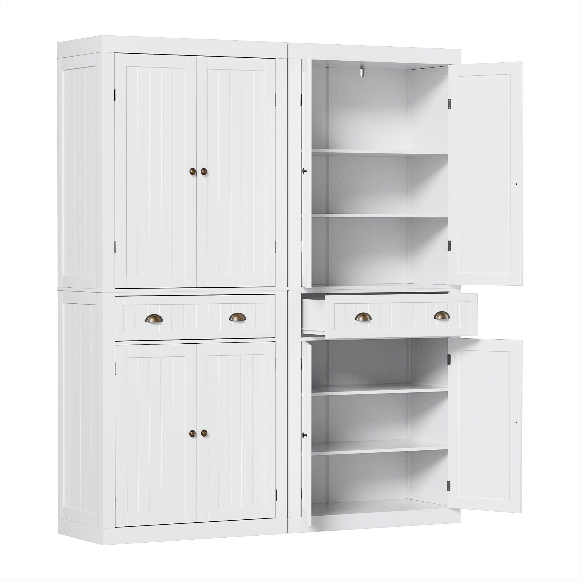 2x Buffet Sideboard Cabinet 6-Tier Storage Pantry Cupboard Drawer White