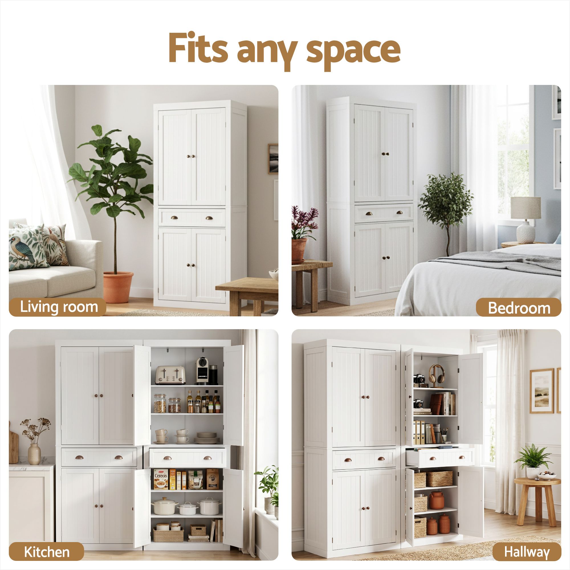 2x Buffet Sideboard Cabinet 6-Tier Storage Pantry Cupboard Drawer White