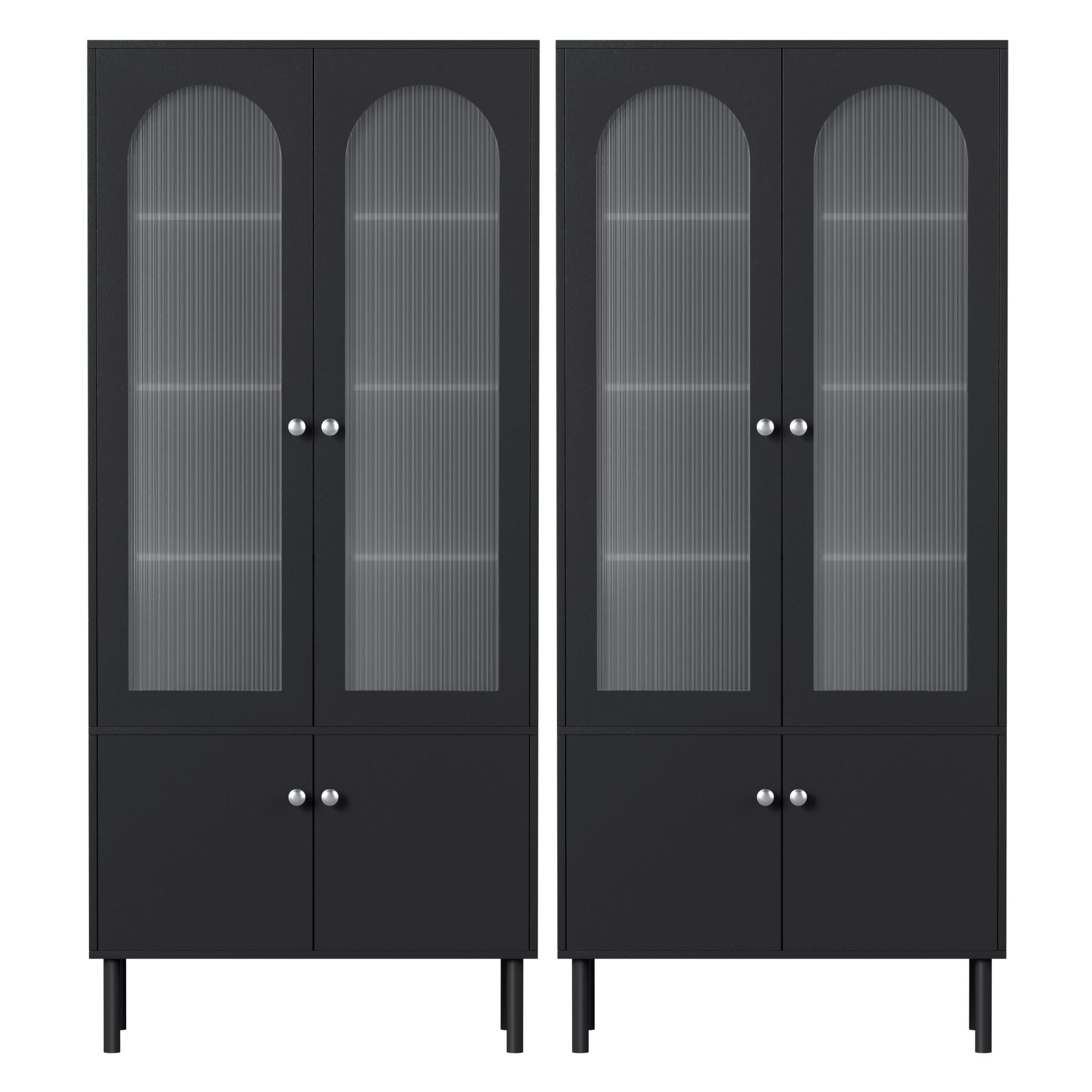 2x Buffet Sideboard Cabinet Pantry 5-Tier Storage Cupboard Fluted Black