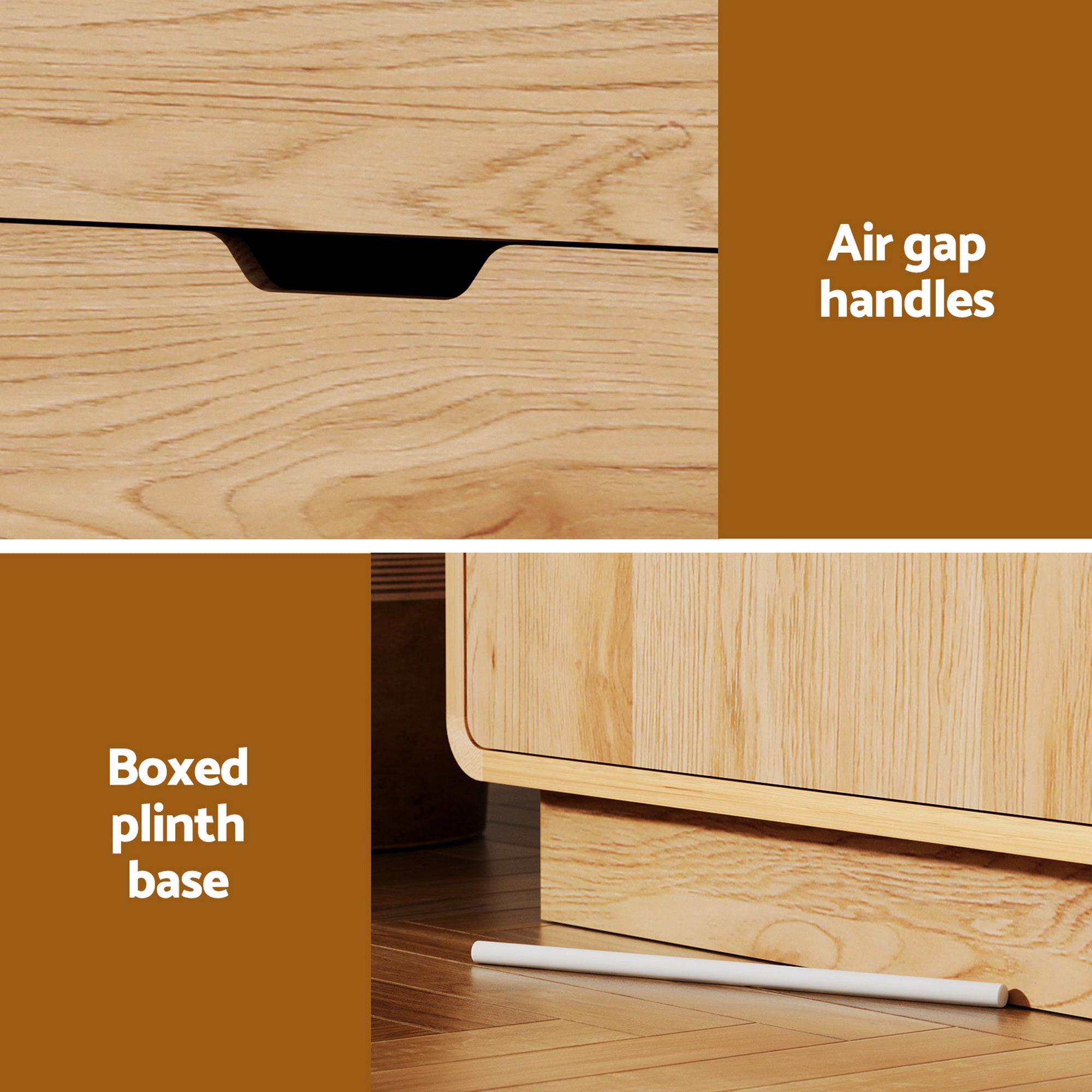 Buffet Sideboard Cabinet with Drawers and Round Edges - Oak