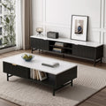 TV Unit & Coffee Table Set Storage Shelf Black