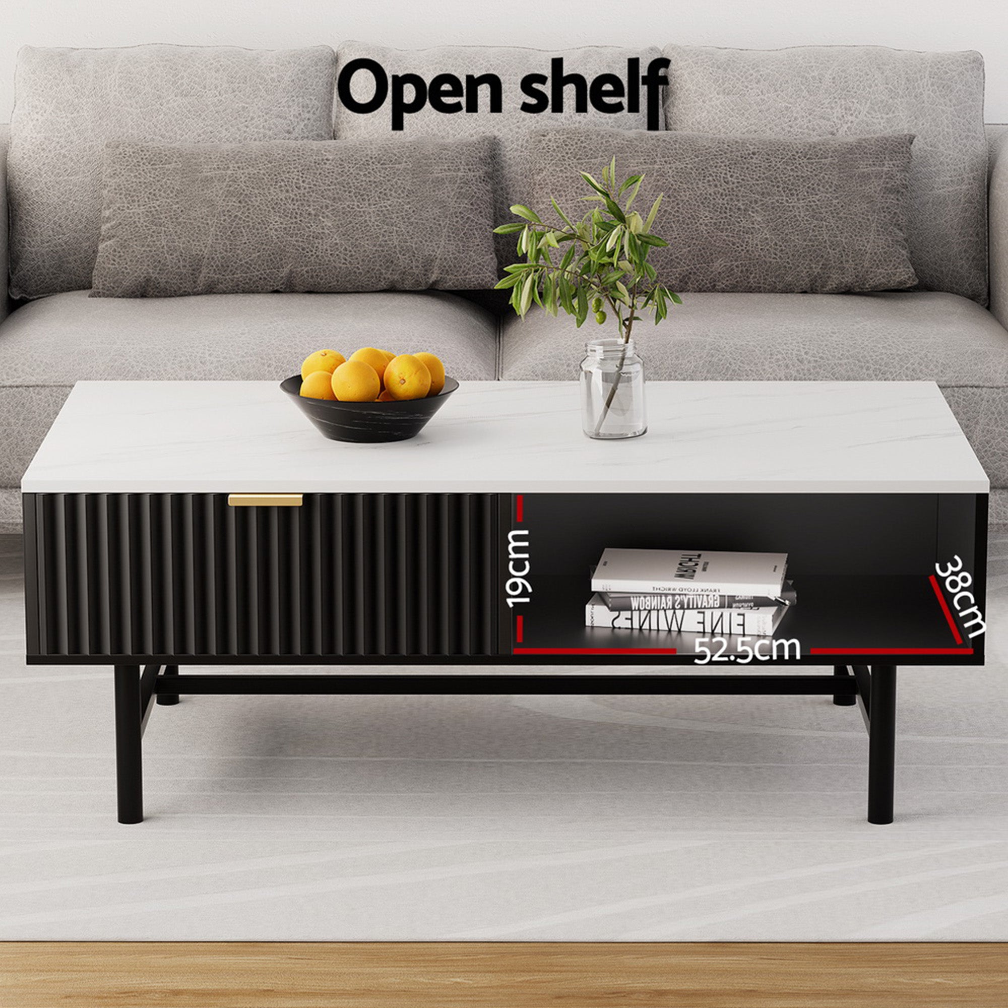 TV Unit & Coffee Table Set Storage Shelf Black