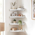 4pc Corner Floating Wall Shelf Wall Mounted Display Rack Round Edge White