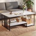 Coffee Table 100cm Faux Marble Finish Center Table 2-Tier Storage White&Black