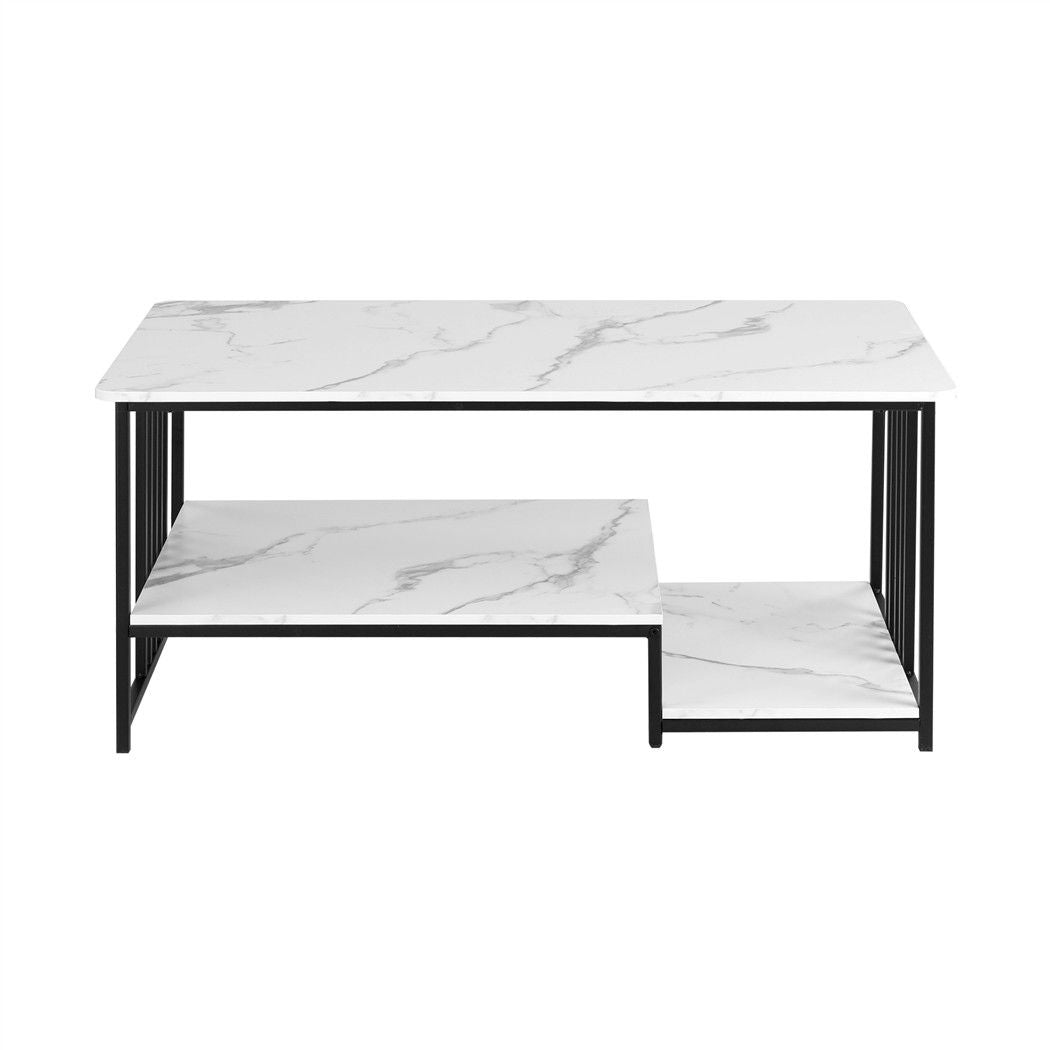 Coffee Table 100cm Faux Marble Finish Center Table 2-Tier Storage White&Black