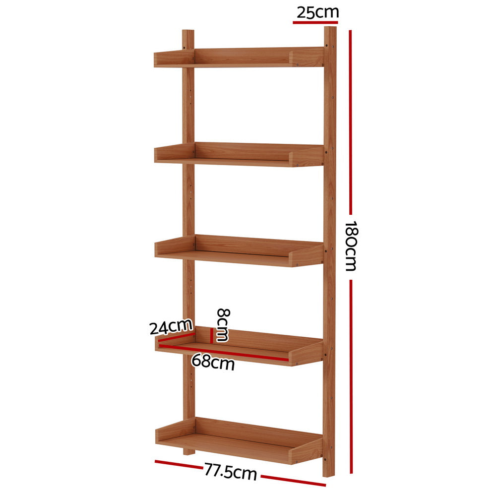 5-Tier Floating Bookshelf Display Shelf 77.5x25x180cm - Oak