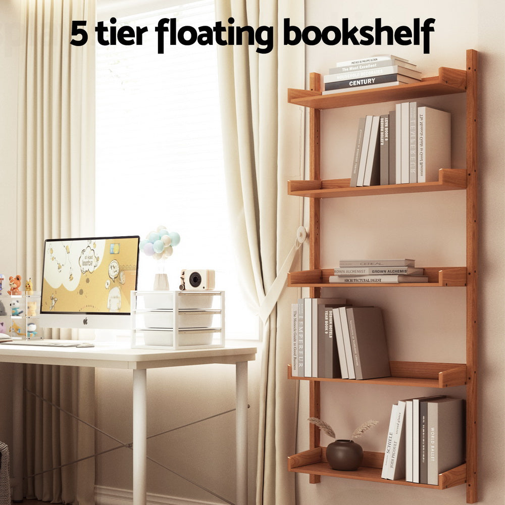 5-Tier Floating Bookshelf Display Shelf 77.5x25x180cm - Oak