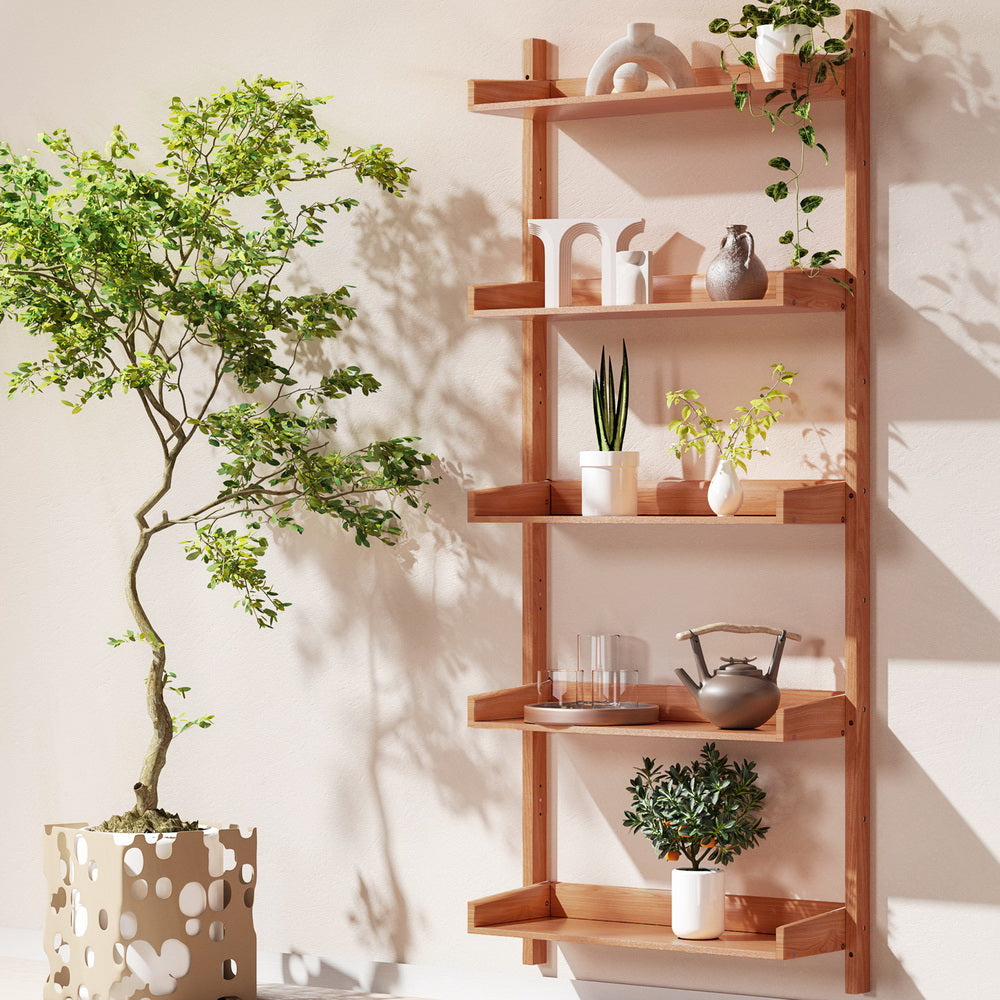 5-Tier Floating Bookshelf Display Shelf 77.5x25x180cm - Oak