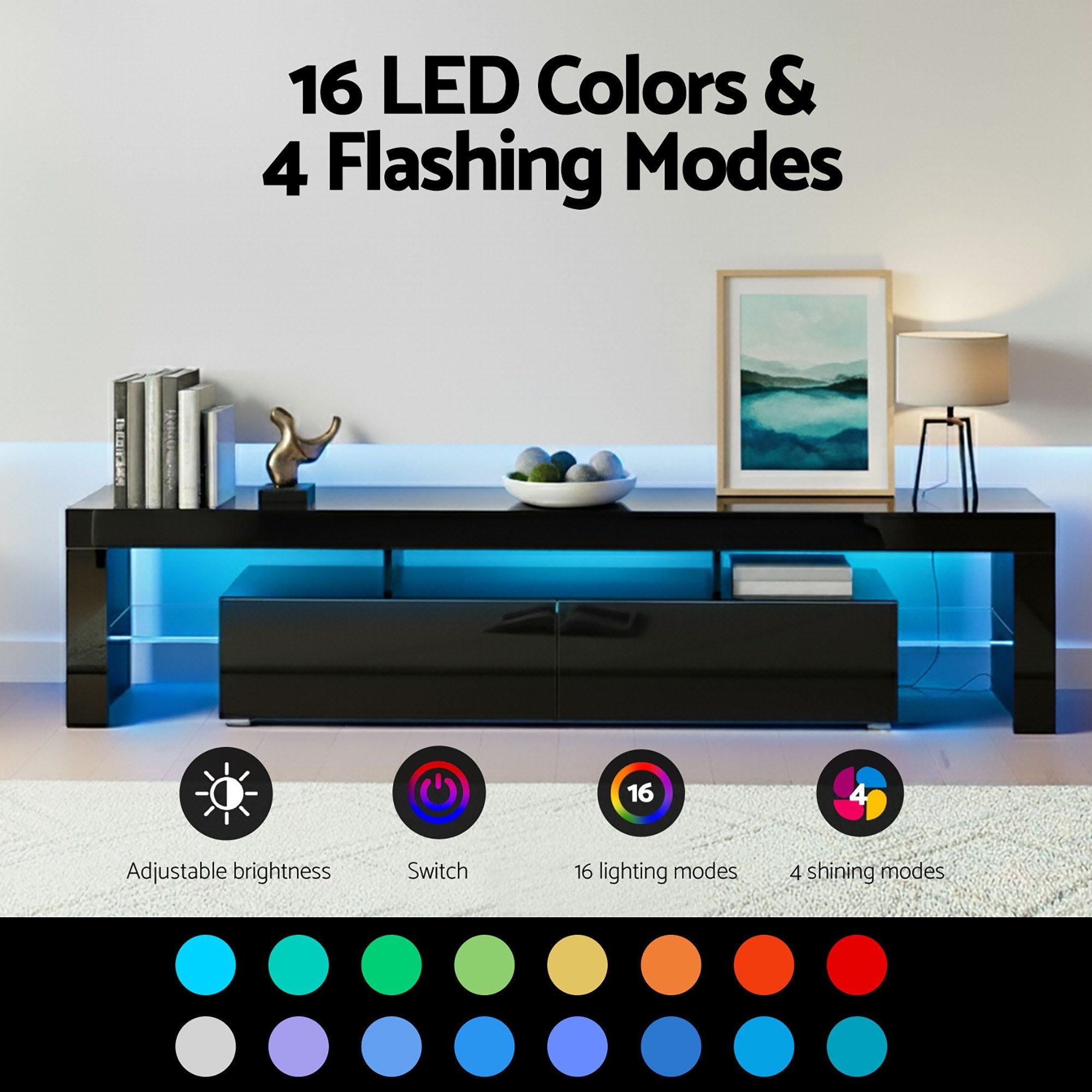LED TV Unit & Coffee Table Set Storage Cabinet Black