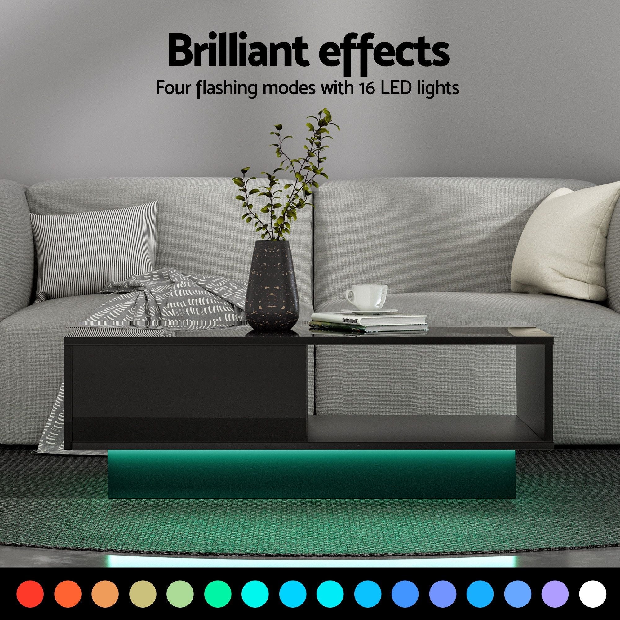 LED TV Unit & Coffee Table Set Storage Cabinet Black