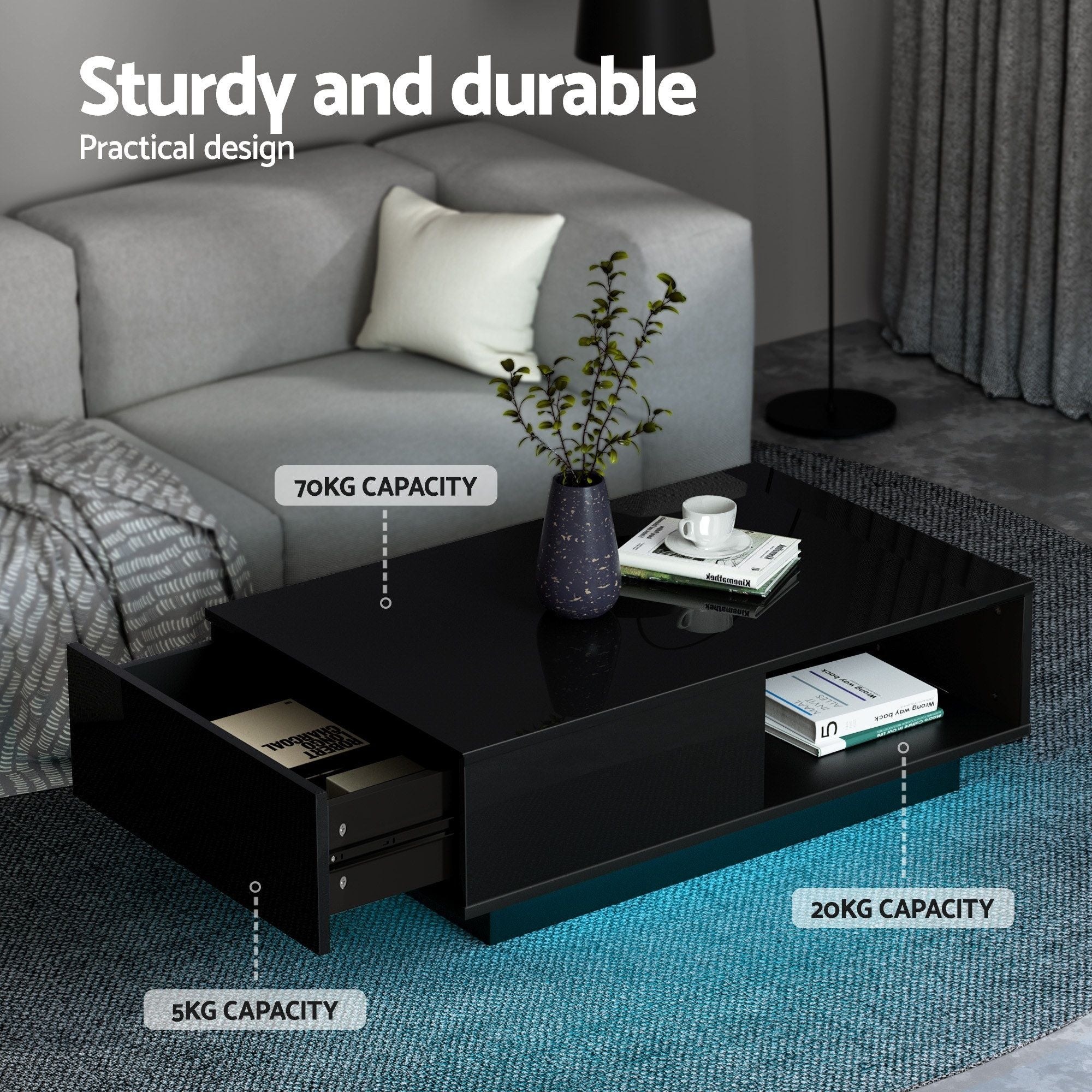 LED TV Unit & Coffee Table Set Storage Cabinet Black