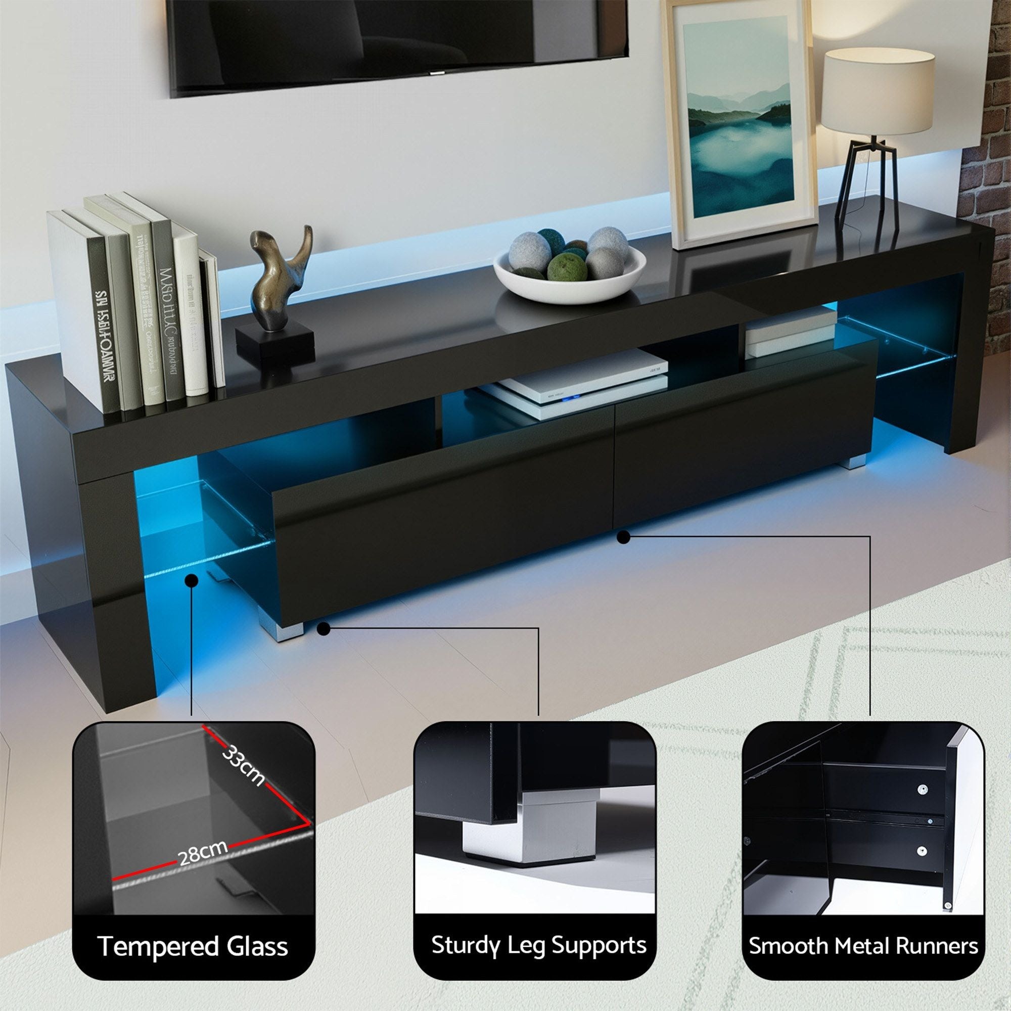 LED TV Unit & Coffee Table Set Storage Cabinet Black