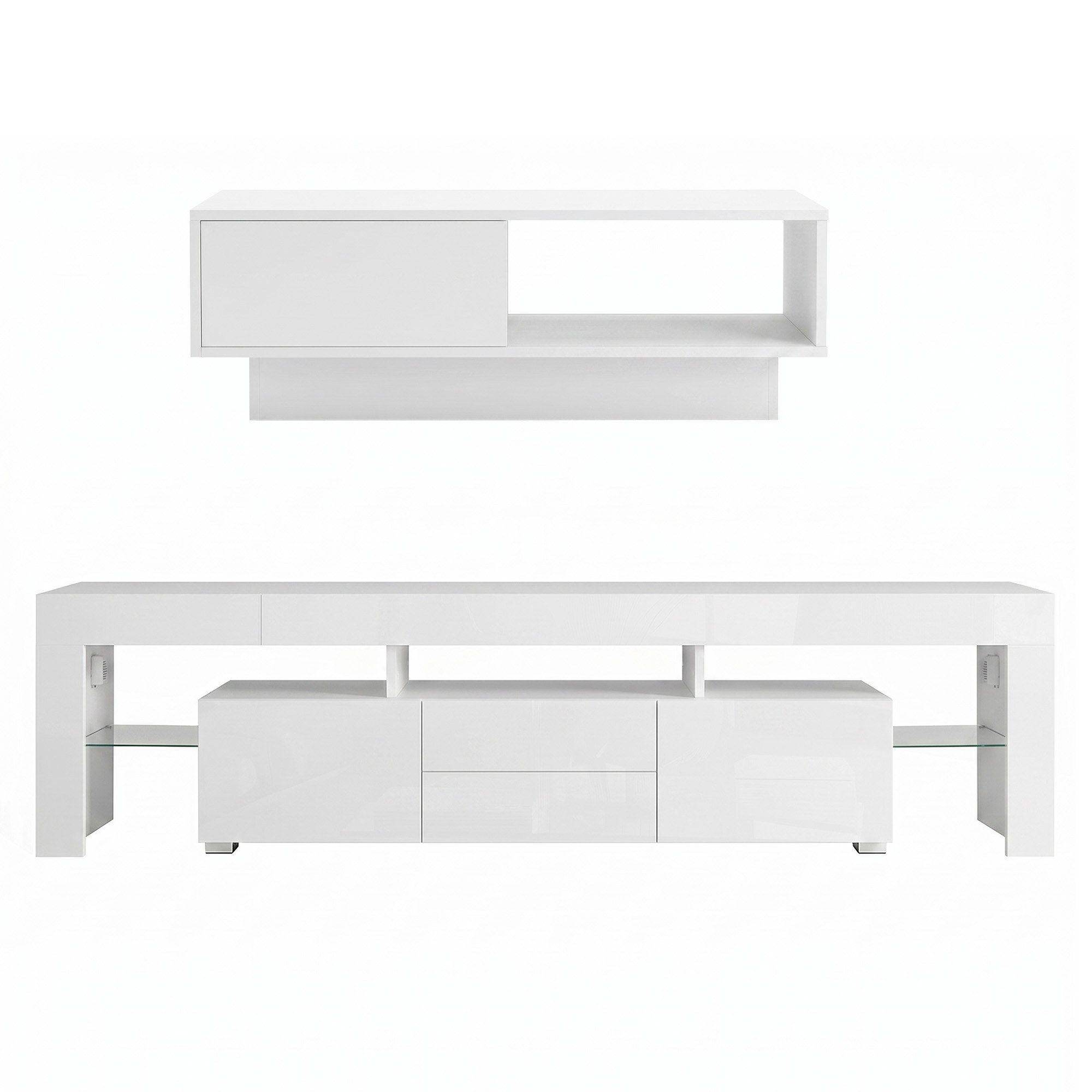 LED TV Unit & Coffee Table Set Storage Cabinet White