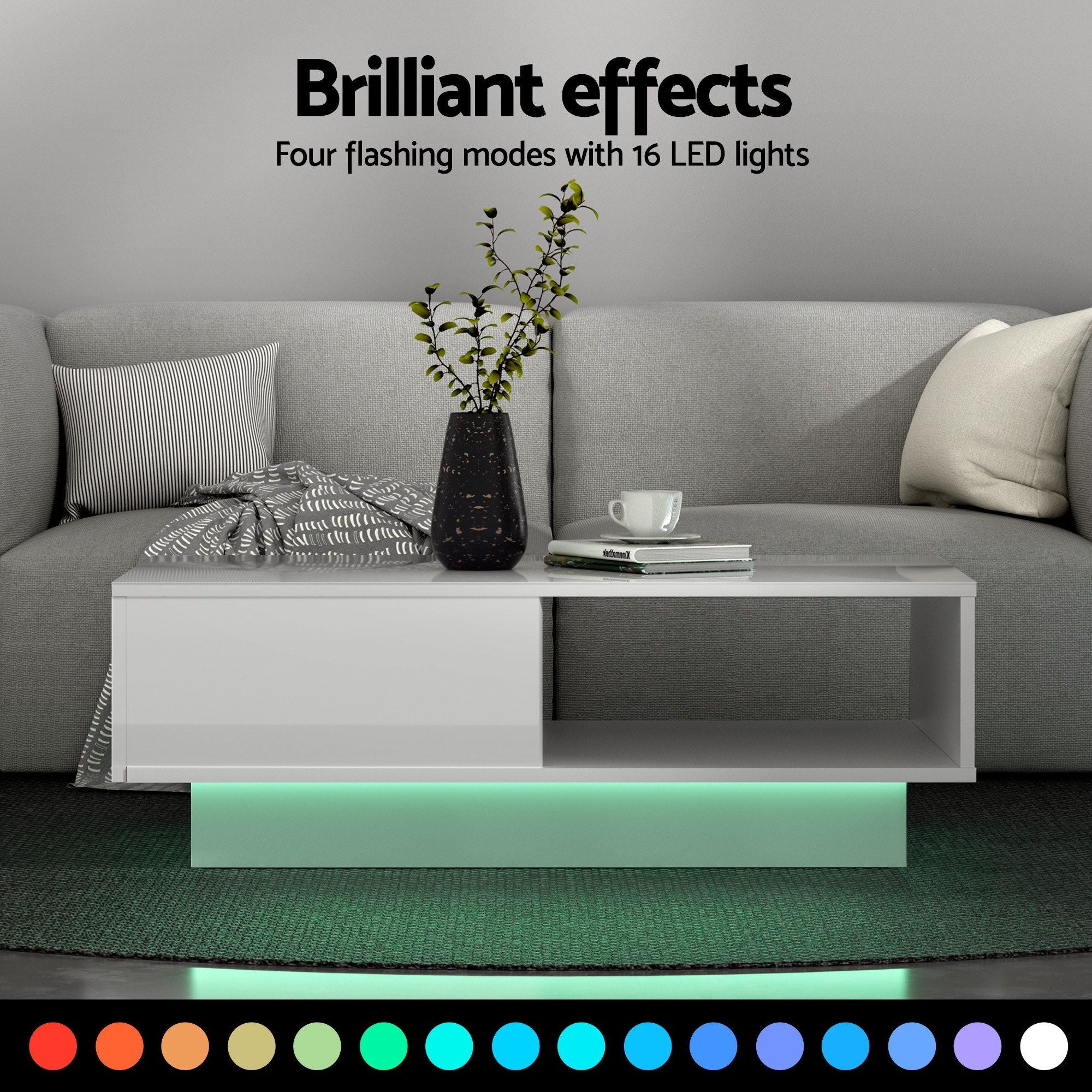 LED TV Unit & Coffee Table Set Storage Cabinet White