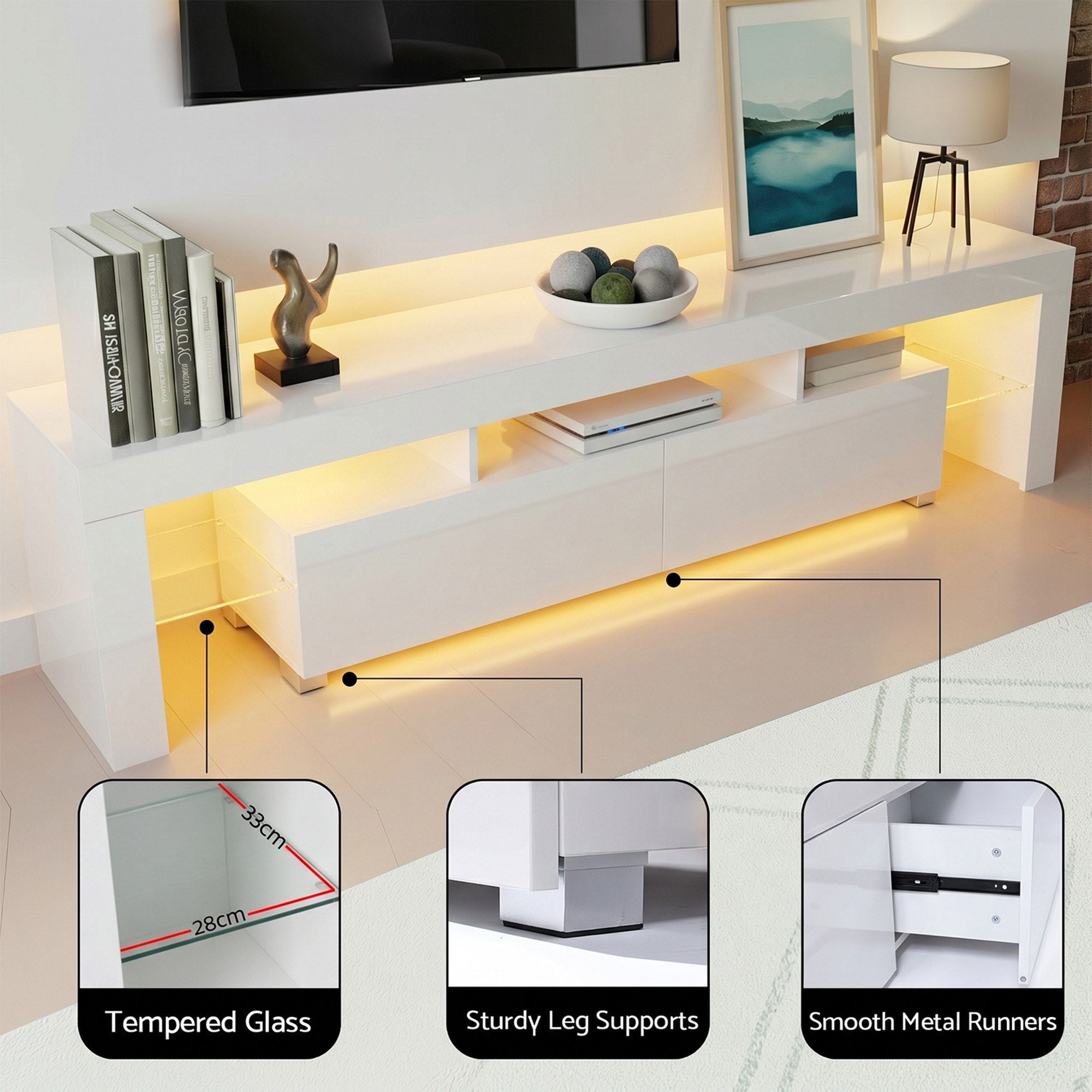 LED TV Unit & Coffee Table Set Storage Cabinet White