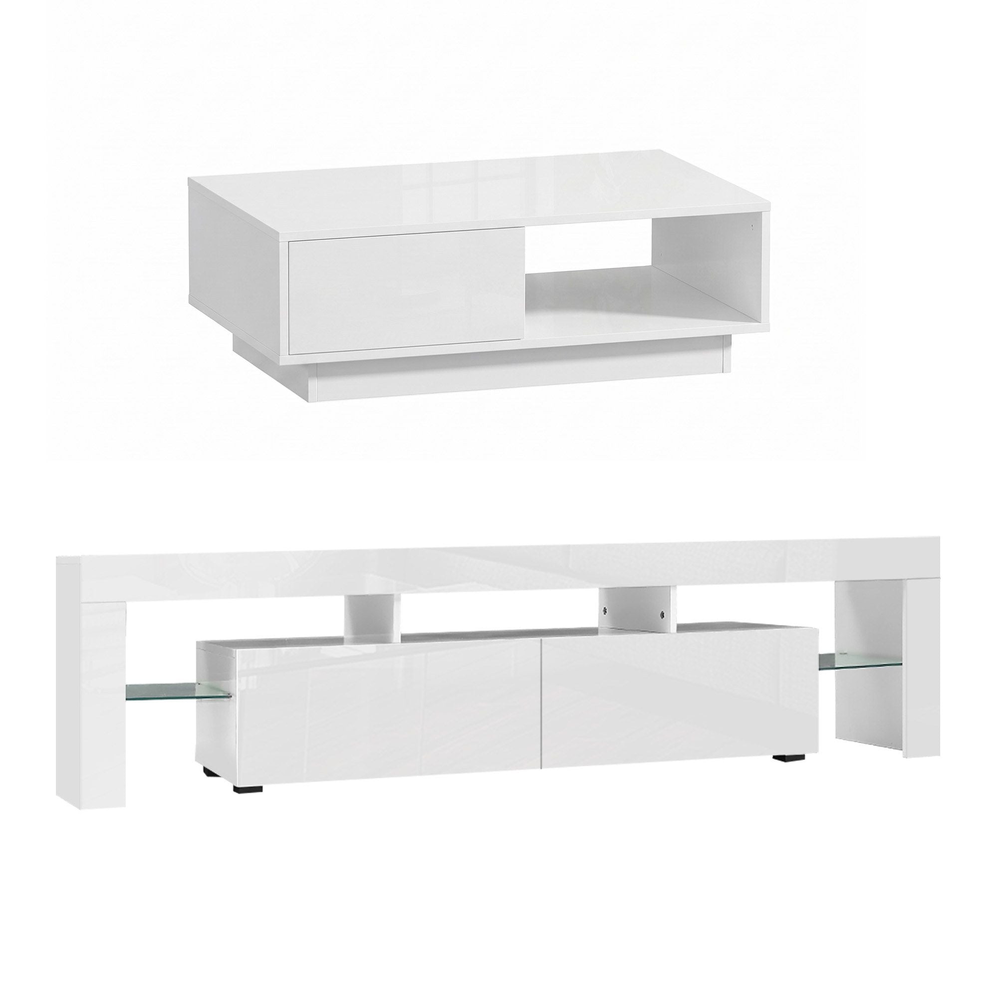 LED TV Unit & Coffee Table Set Storage Cabinet White