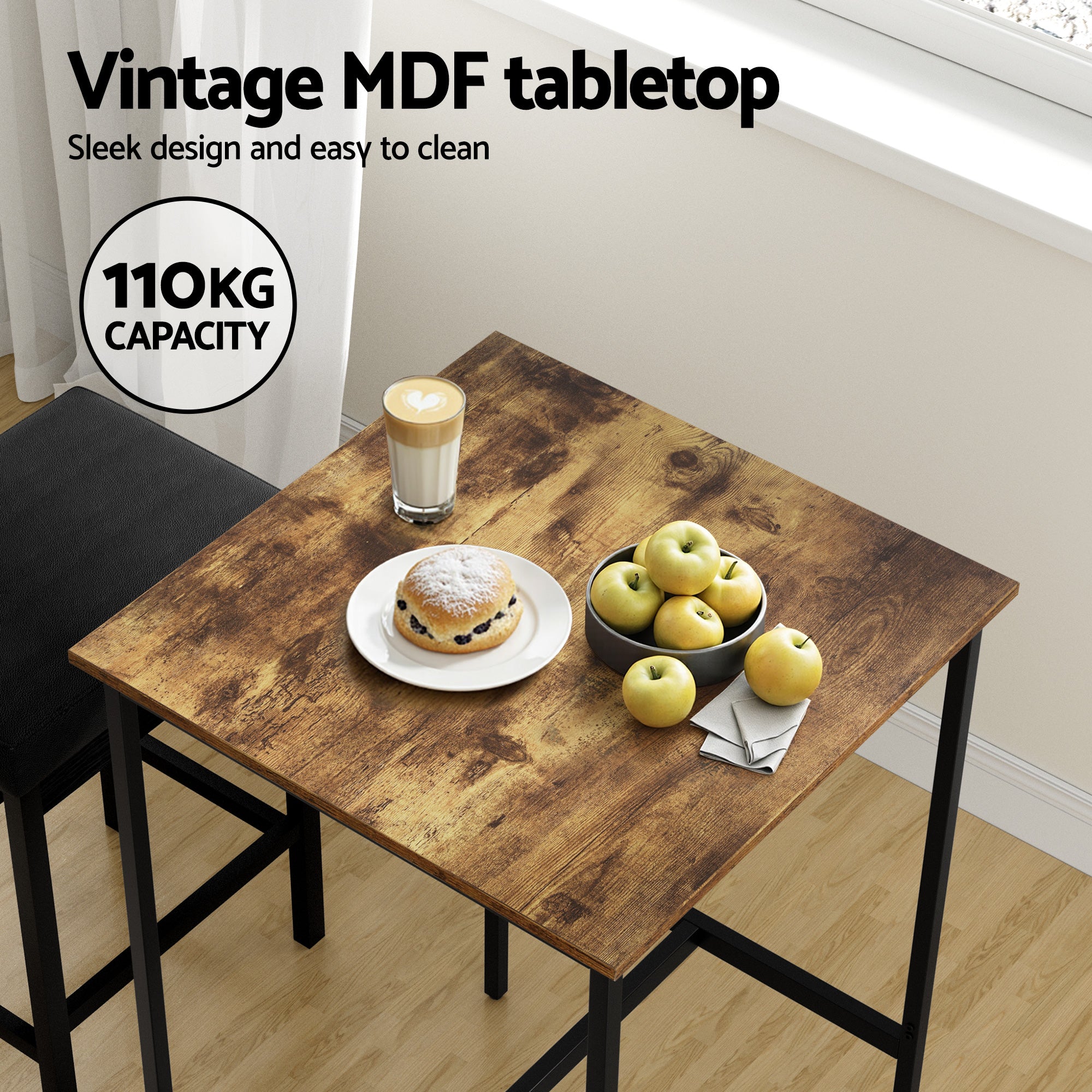 Bar Table Counter Kitchen Dining Desk Pub 60x92cm Vintage Metal Walnut