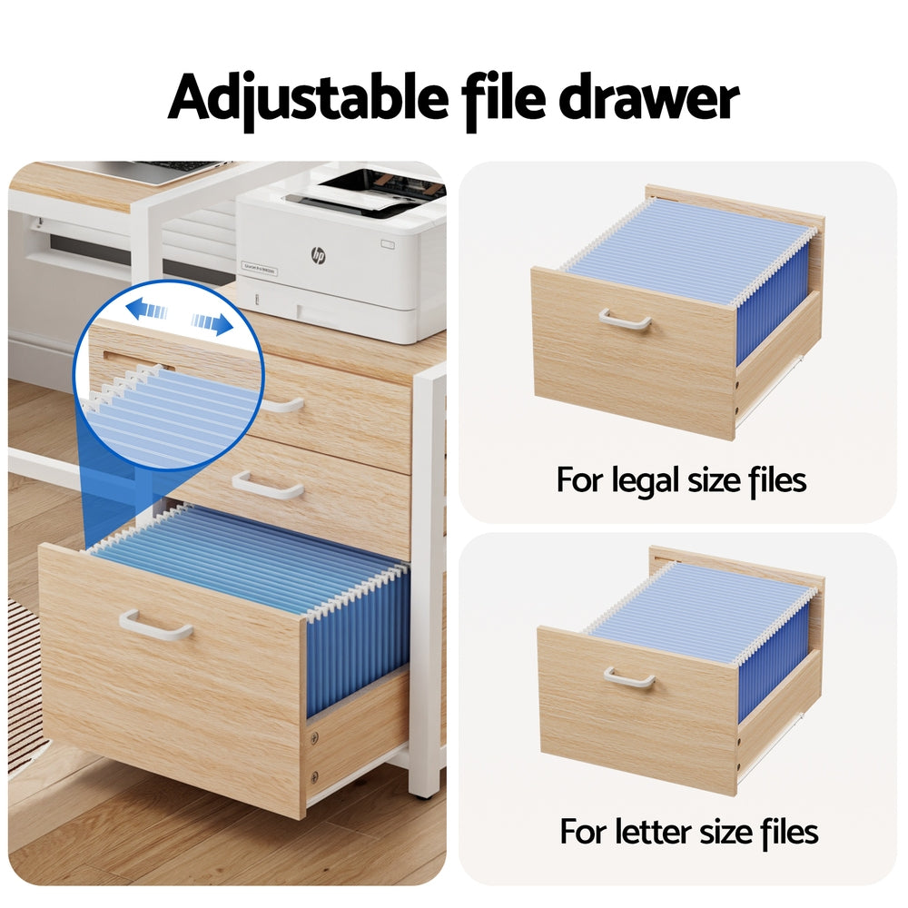 160cm Computer Desk with Monitor Riser and Storage Drawers – Oak & White