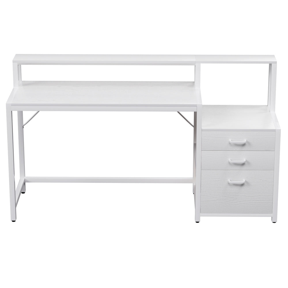 160cm Computer Desk with Monitor Riser and Storage Drawers – White
