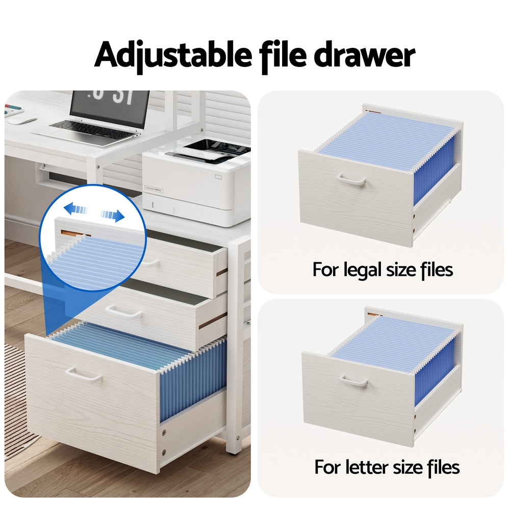 160cm Computer Desk with Monitor Riser and Storage Drawers – White