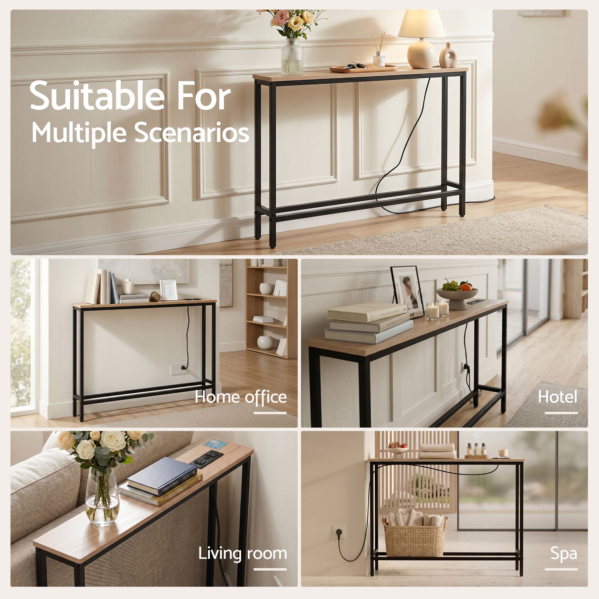 Console Table Entryway Hallway Display Desk Charging Station Wood