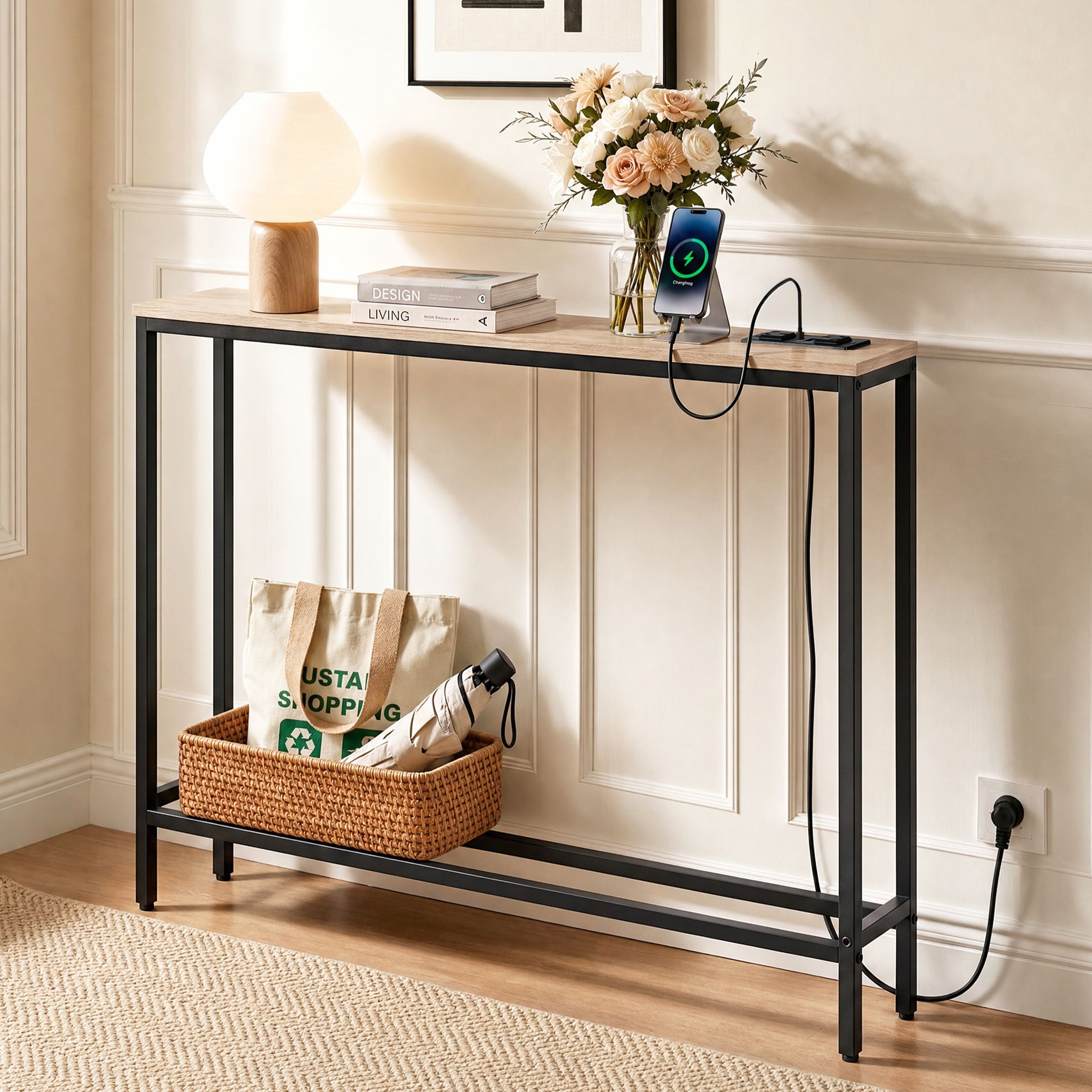 Console Table Entryway Hallway Display Desk Charging Station Wood
