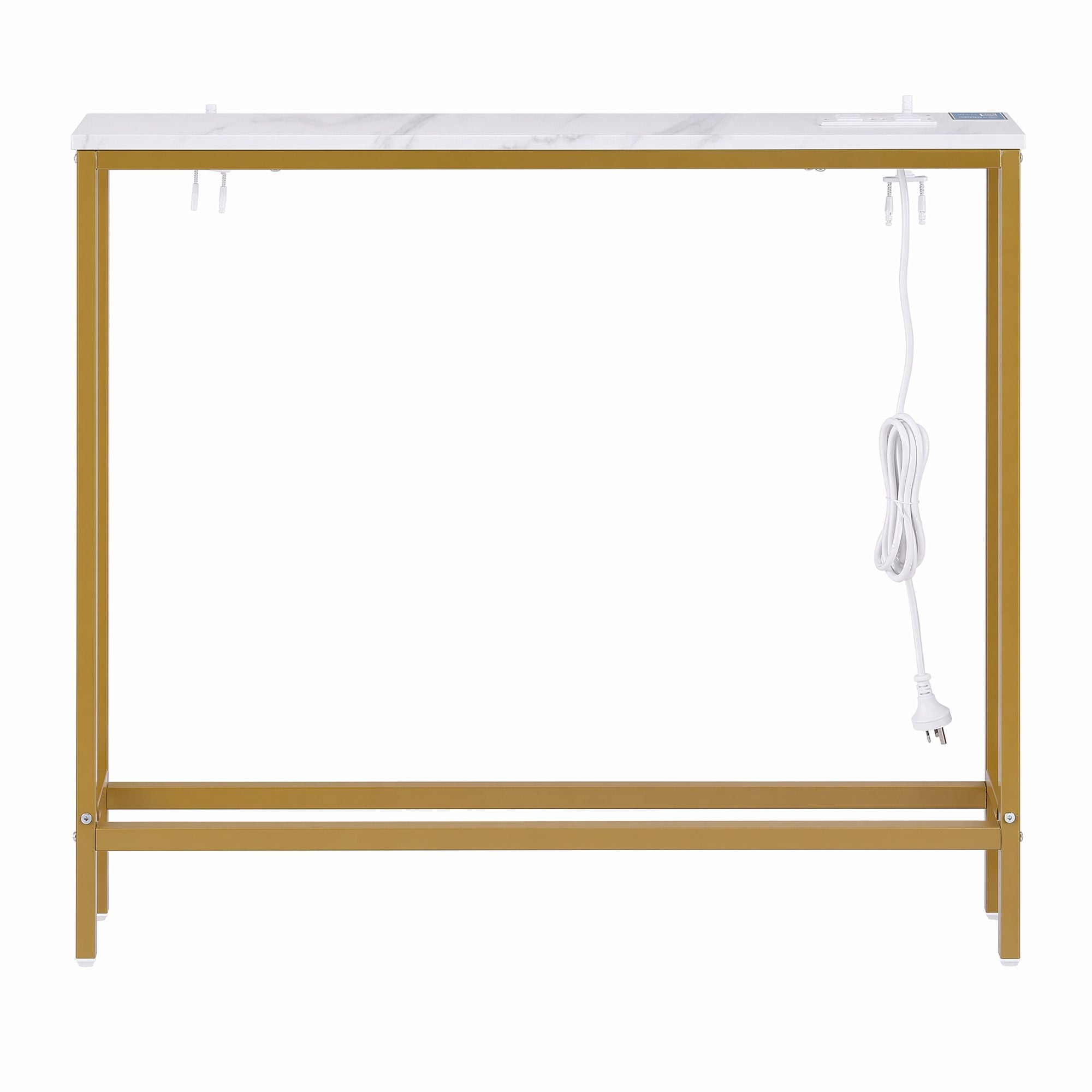 Console Table Entryway Hallway Display Desk Charging Station Marble Finish White & Gold