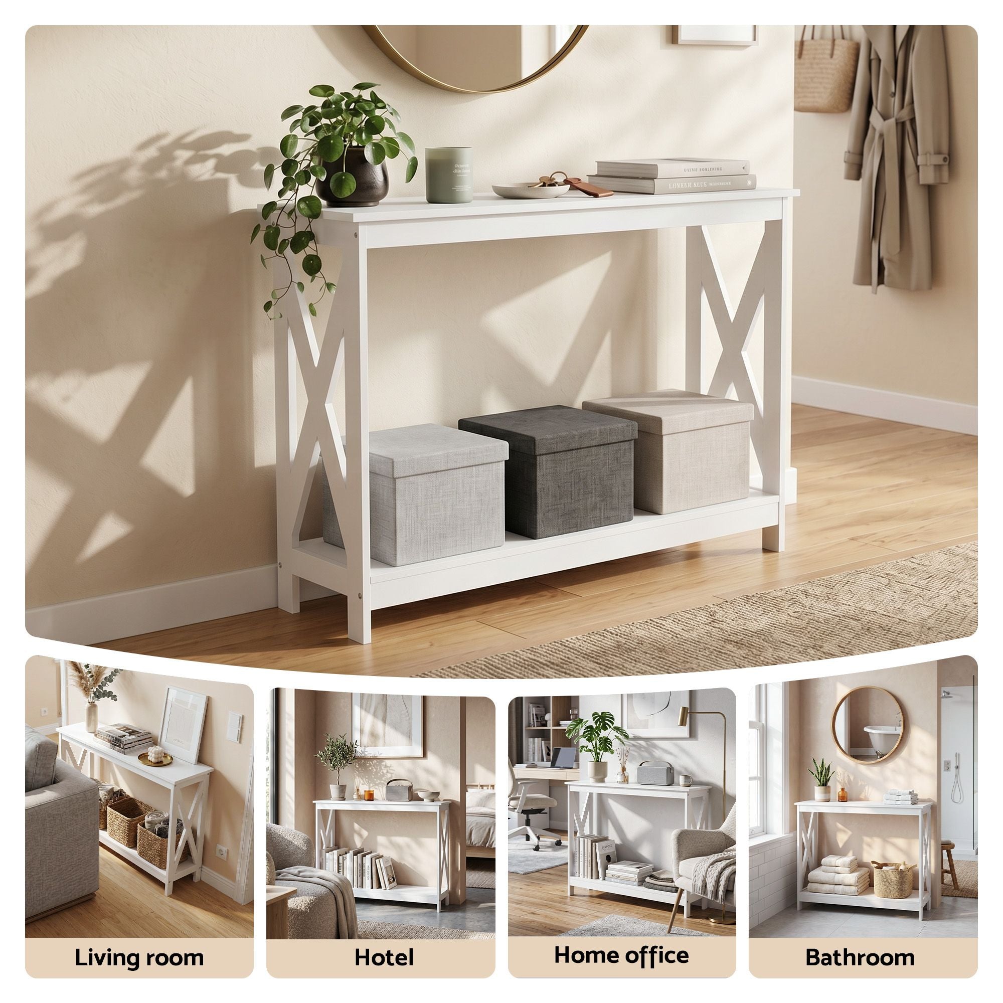 Console Table Entryway Hallway Display 2-Tier Narrow Sofa Table 100CM White