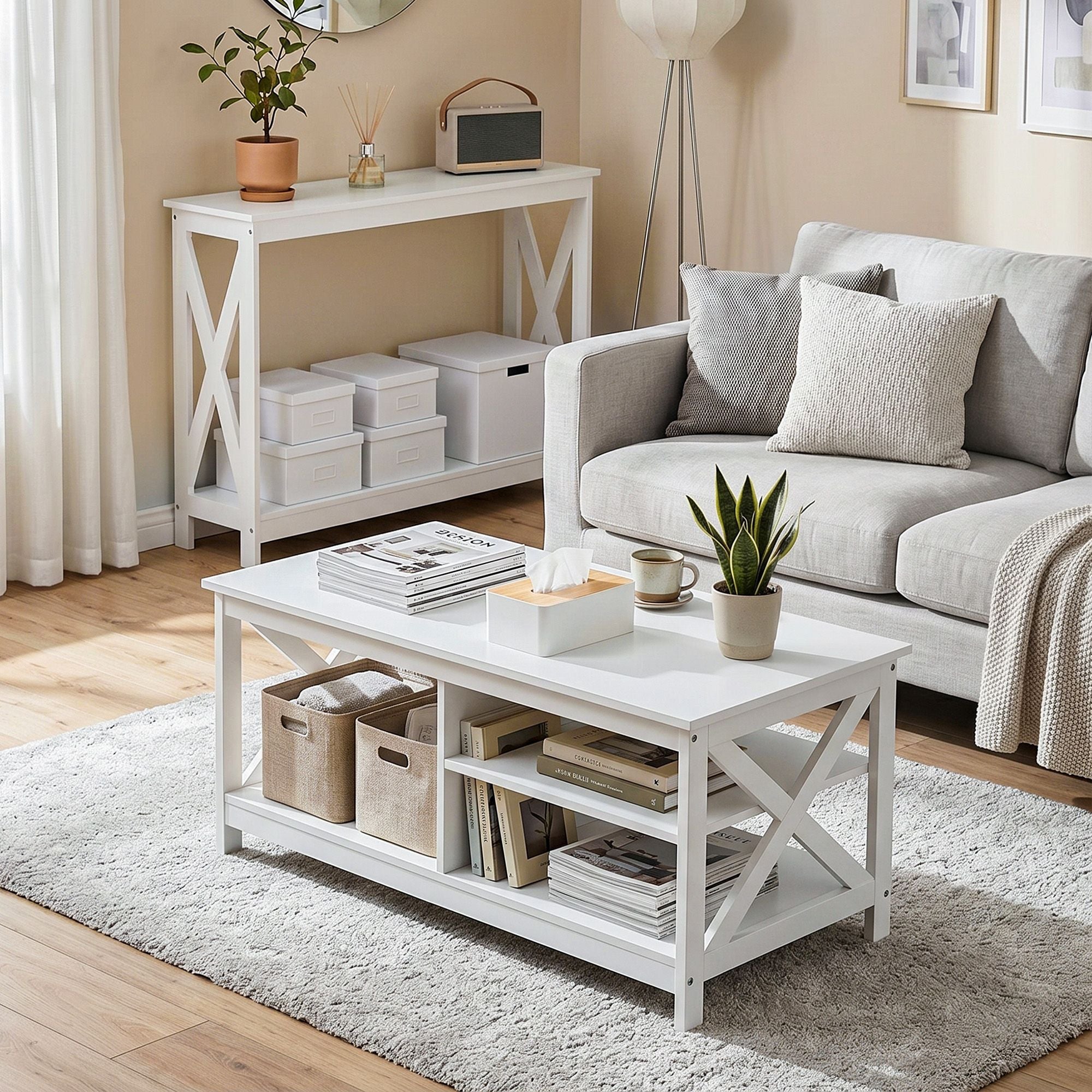 Console Table Entryway Hallway Display 2-Tier Narrow Sofa Table 100CM White