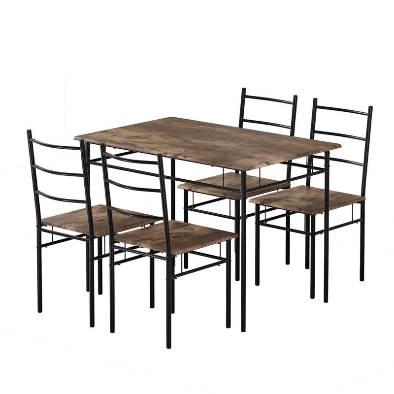 Dining Table and Chairs Set 5PCS Industrial Wooden Metal Desk Walnut