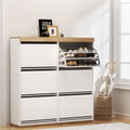 3-Tier Shoe Rack Cabinet with 6 Flip-Out Drawers ‚Äì White & Pine Finish