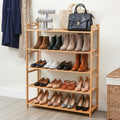5 Tier Bamboo Shoe Rack Storage Organiser - Pine