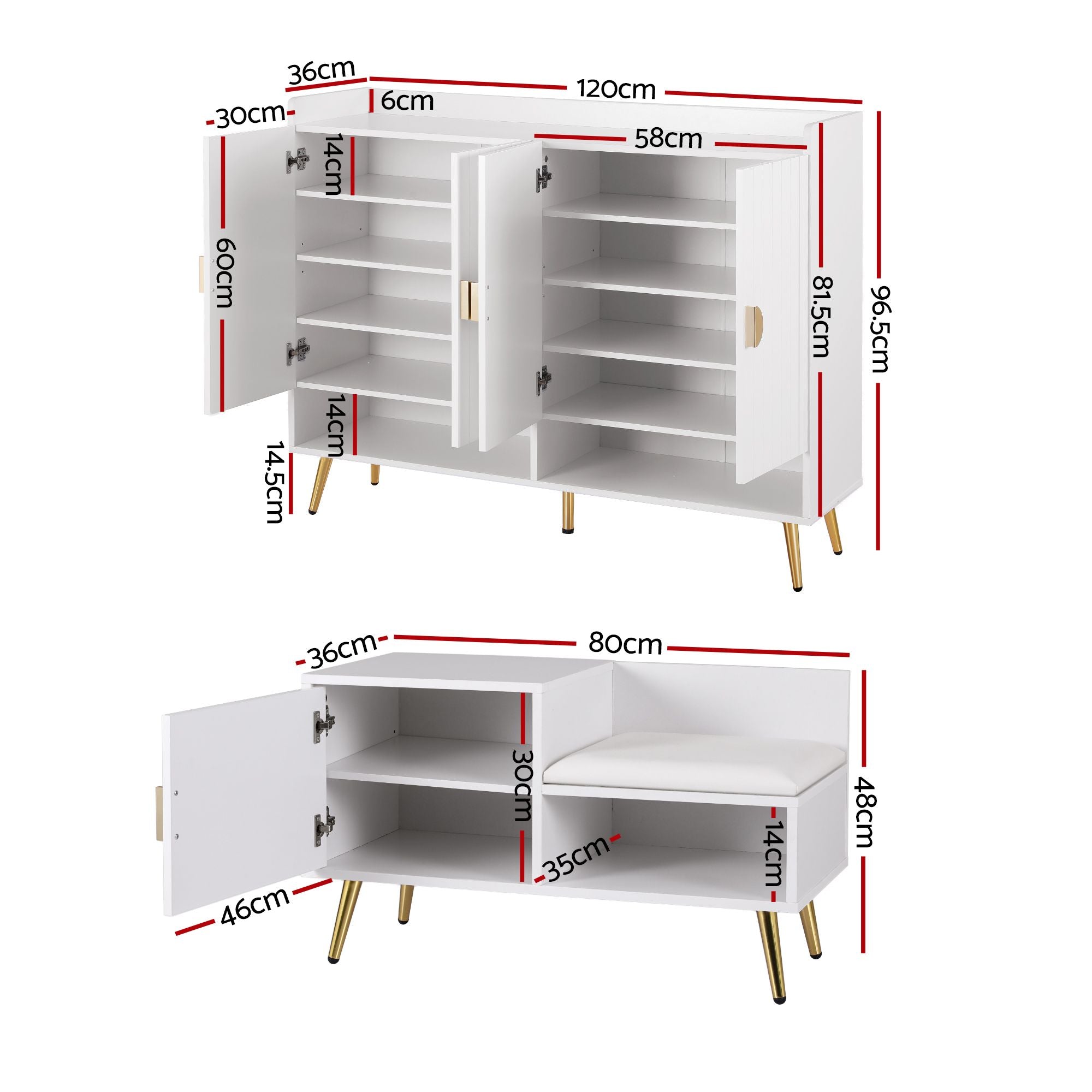 Shoe Cabinet Bench Set Adjustable Shelf Hallway Living Room White