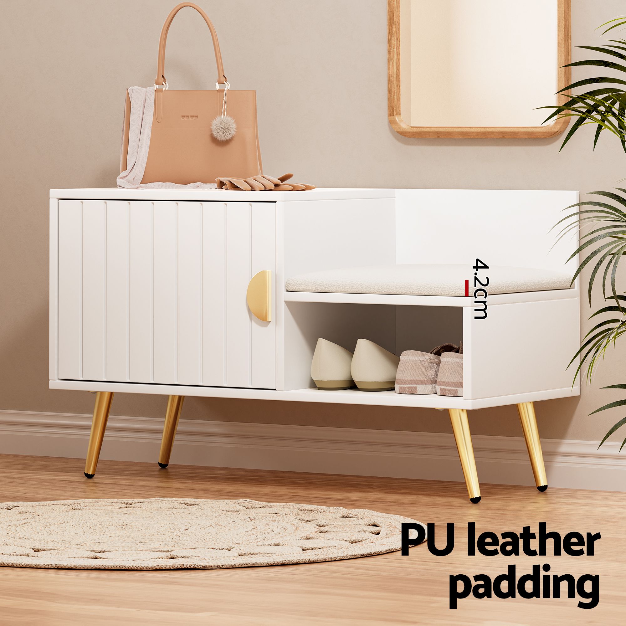 Shoe Cabinet Bench Set Adjustable Shelf Hallway Living Room White