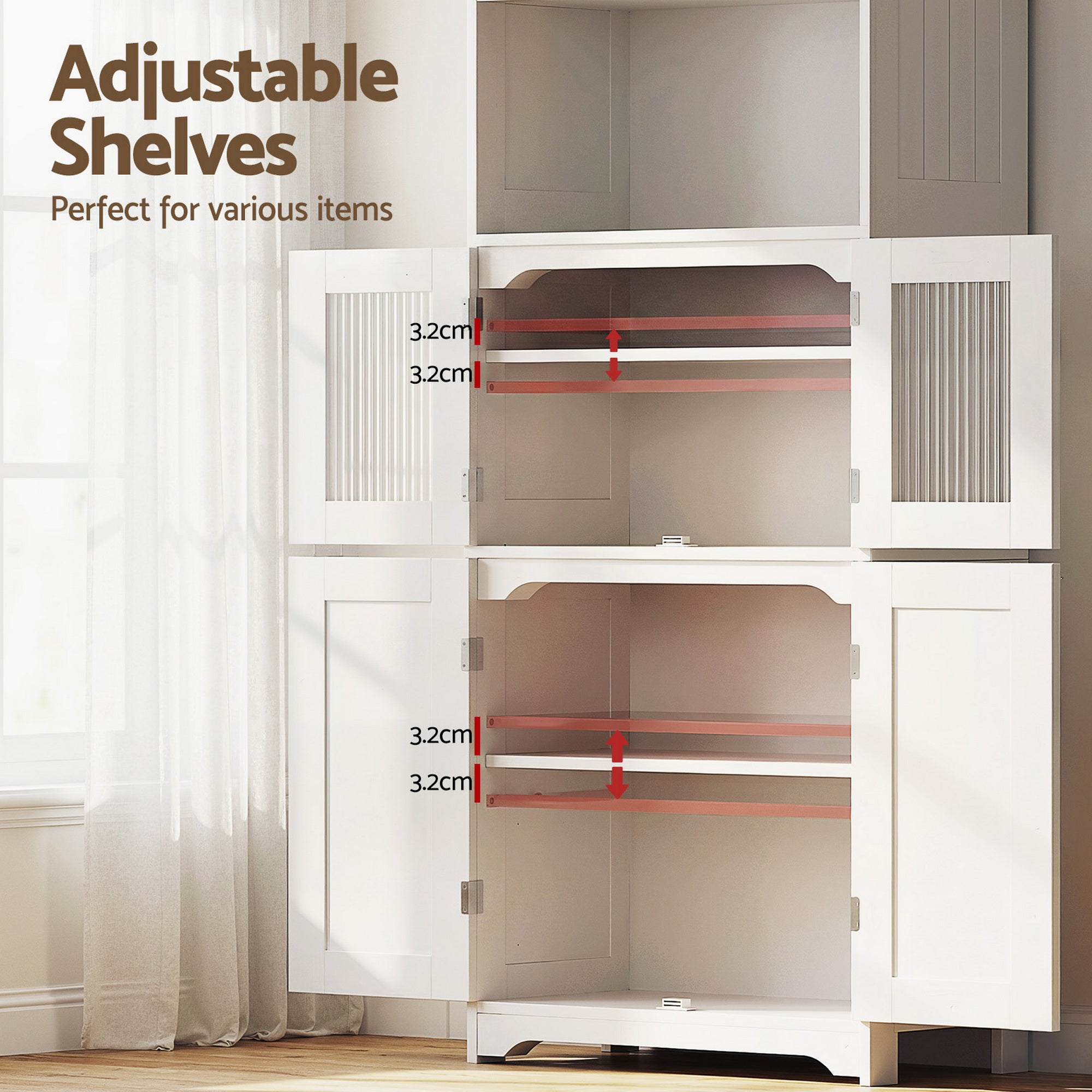 Set of 2 Buffet Sideboard Cabinet Pantry Kitchen Bathroom Storage Cupboard