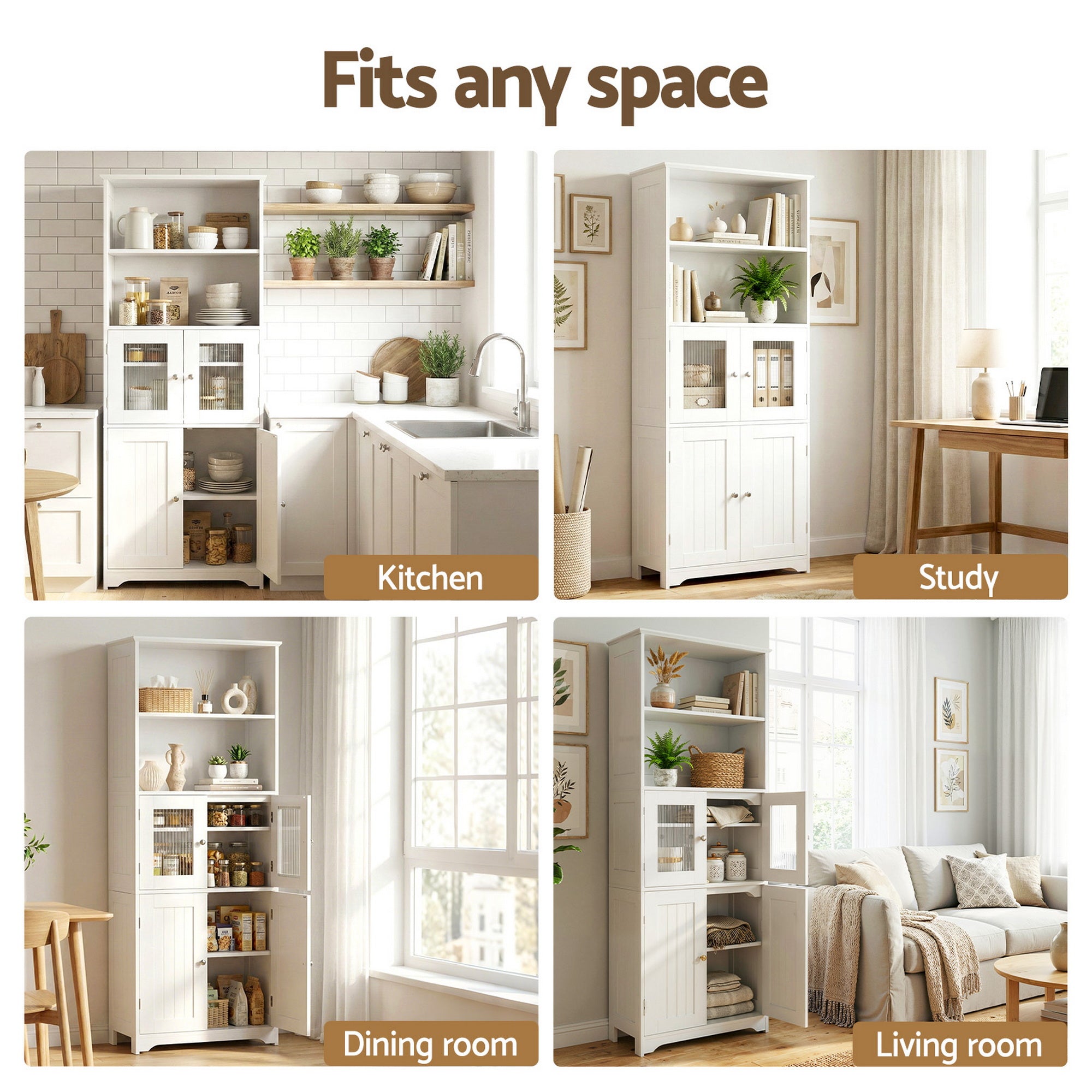 Set of 2 Buffet Sideboard Cabinet Pantry Kitchen Bathroom Storage Cupboard