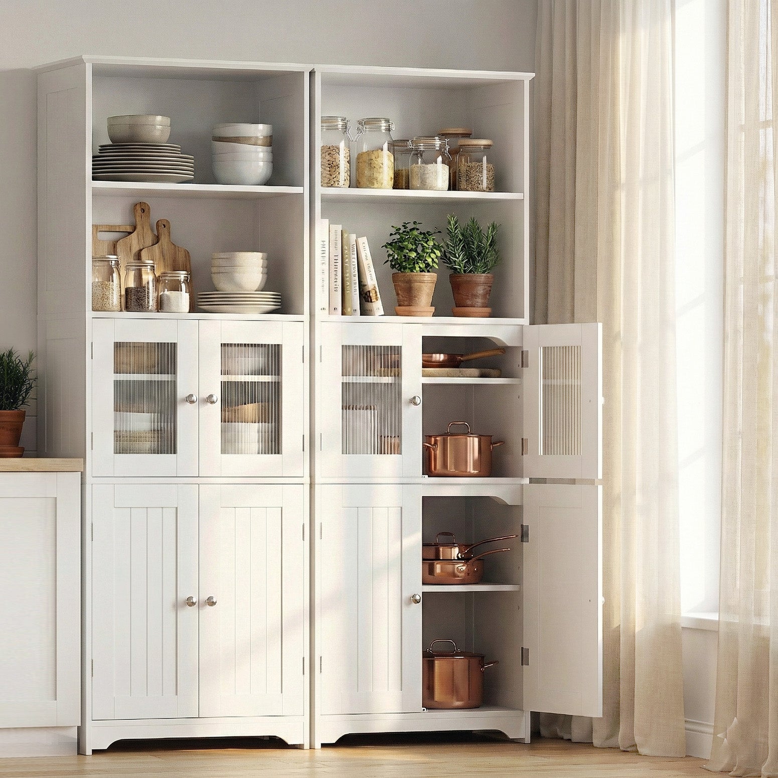 Set of 2 Buffet Sideboard Cabinet Pantry Kitchen Bathroom Storage Cupboard