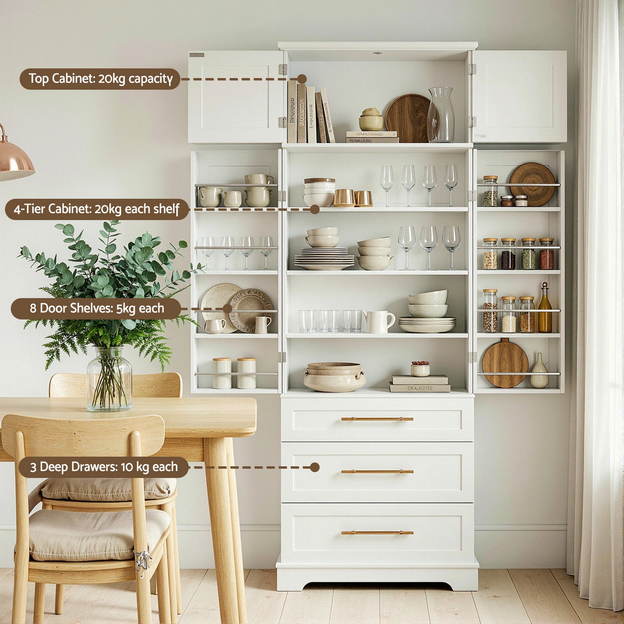 Set of 2 Buffet Sideboard Cabinet Pantry Kitchen Storage Cupboard Drawers Doors